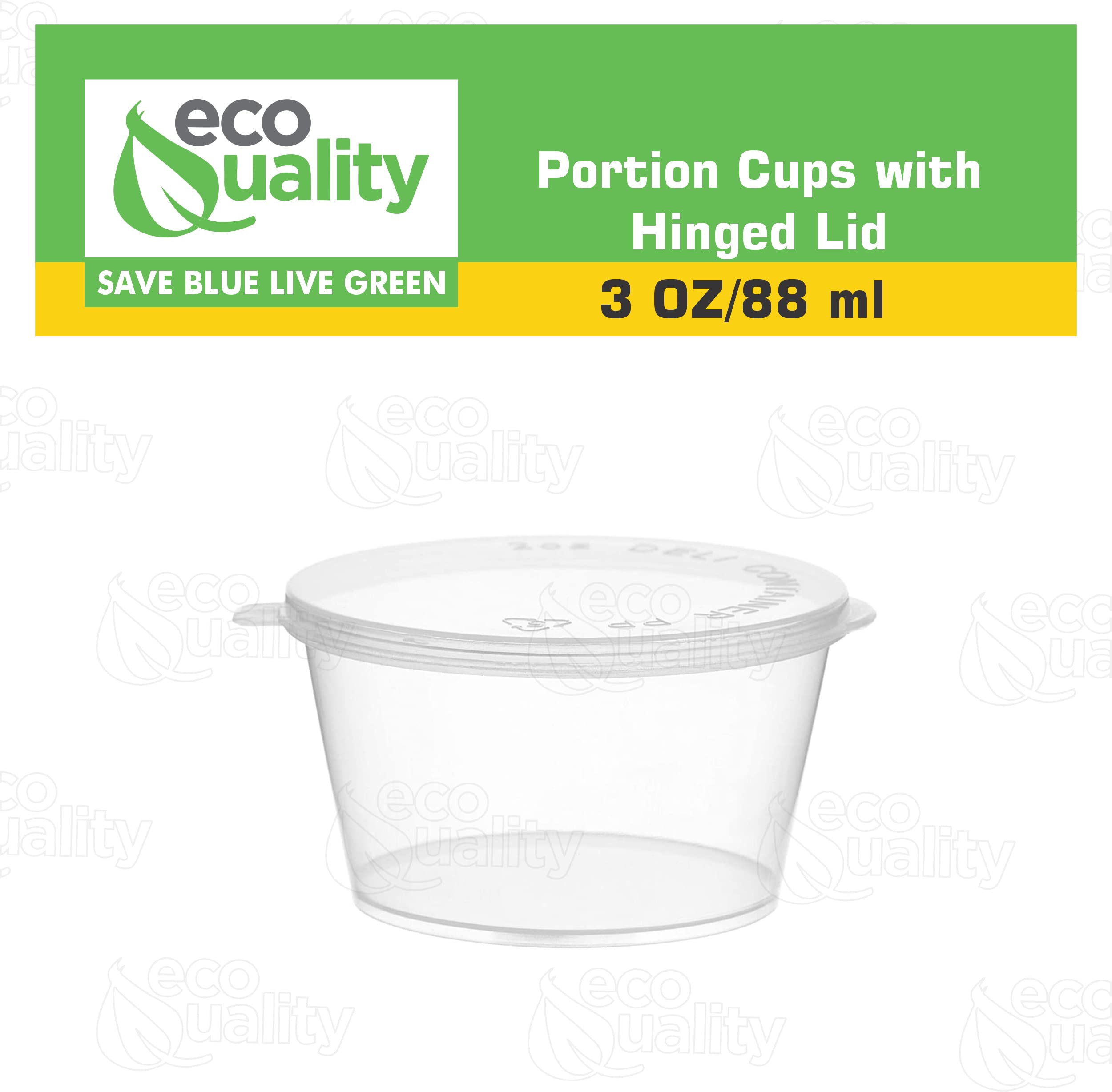 EcoQuality [2000 Pack] 3 Oz Leak Proof Plastic Condiment Cups with Hinged Lids - Perfect for Sauces, Jello Shots, Food Storage, Party Favors & Restaurant Use - Durable Portion Containers for Takeout, Catering & Home Kitchen Organization
