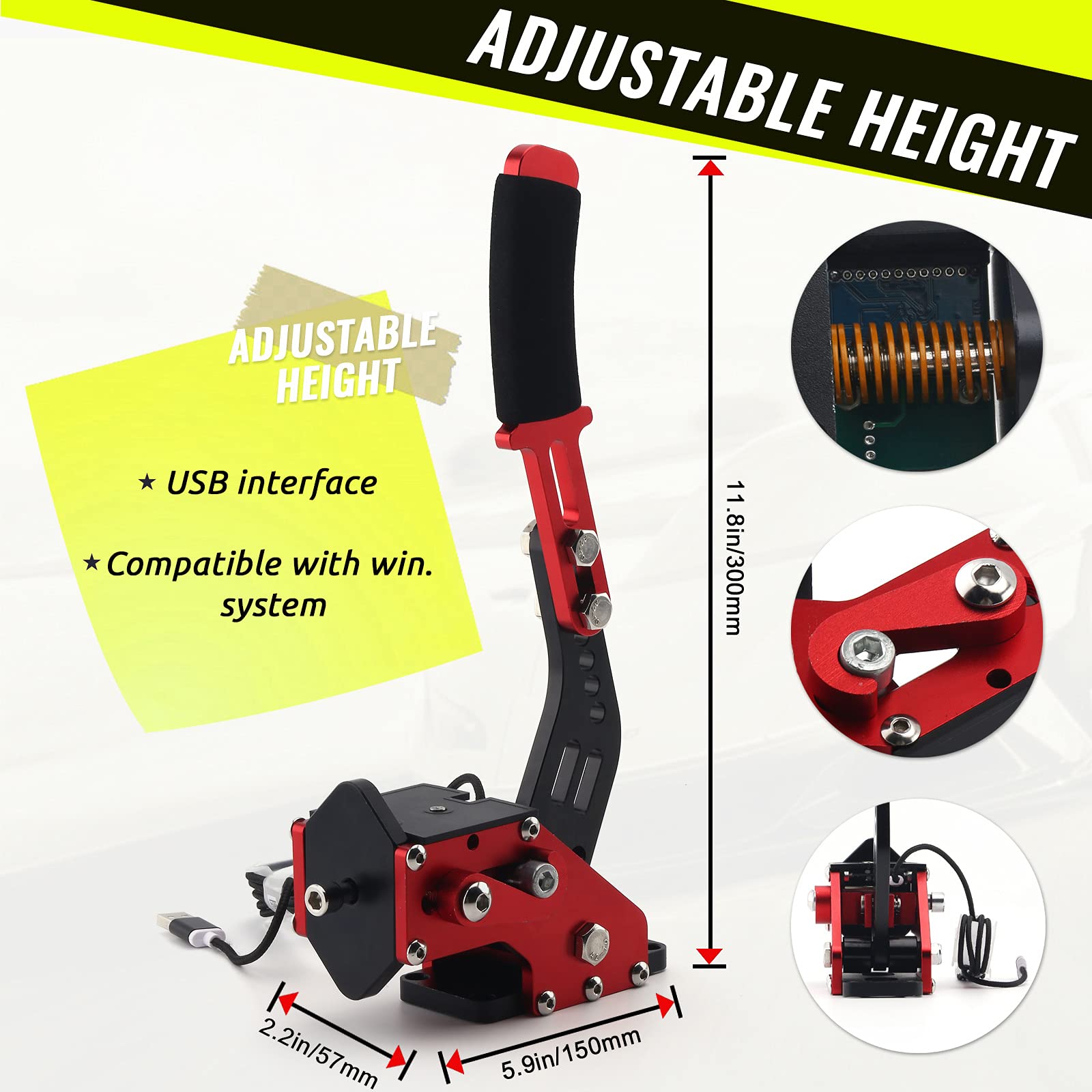 Muge Racing USB Handbrake - 64-bit PC Sim Racing Handbrake with Clamp for Logitech G27 G25 G29, Thrustmaster T500 T300, Fanatec OSW - Compatible with Dirt Rally 2.0, LFS (Red) - Perfect for Sim Racing, Drifting & Rally Games