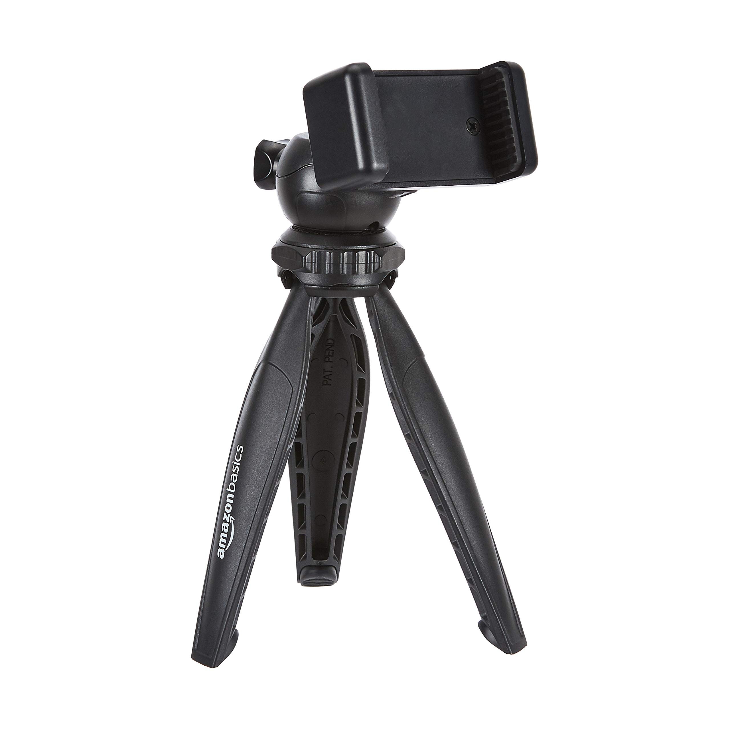Amazon Basics Smartphone Mini Tripod Stand with Adjustable Legs - Portable & Lightweight for Vlogging, Selfies, Video Calls & Travel Photography (Black)