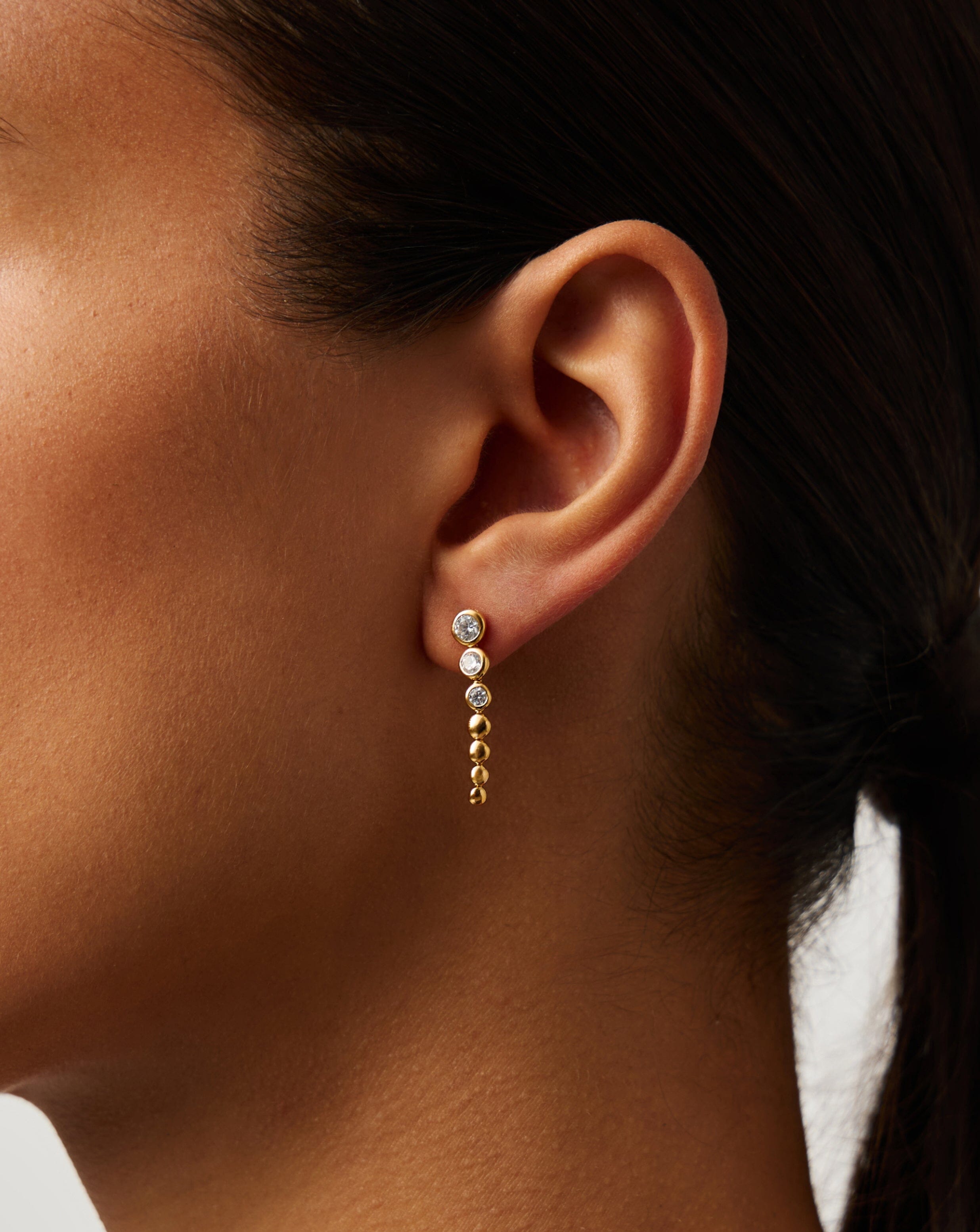 18k Gold Vermeil Tennis Beaded Stone Drop Earrings with Cubic Zirconia | Elegant Dangling Jewelry for Women | Perfect for Weddings, Parties & Special Occasions