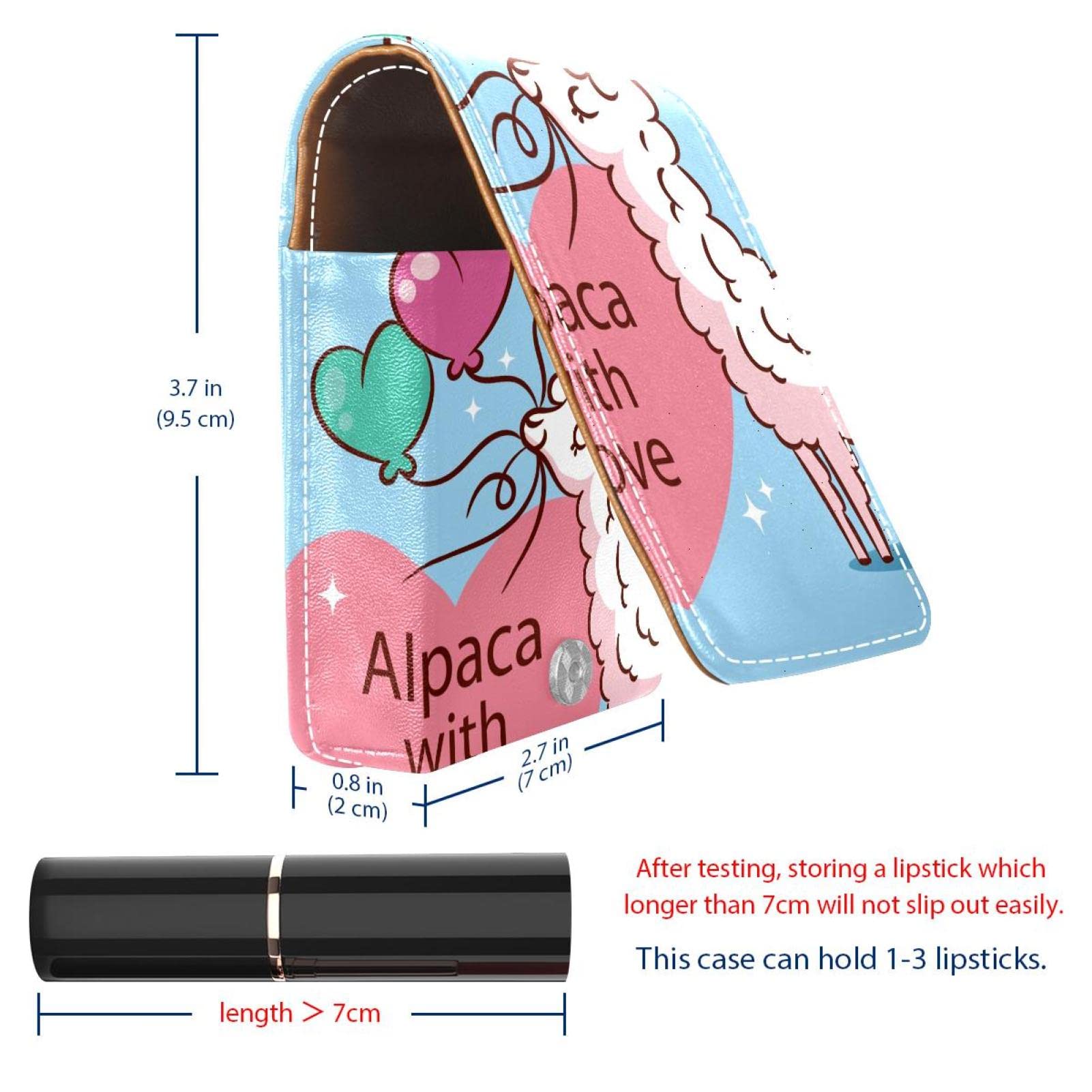 Personalized Lipstick Case - Cute Alpaca Design Portable Makeup Bag & Cosmetic Pouch Organizer for Women | Perfect for Travel, Gift, and Daily Makeup Storage (Blue Balloon Background)