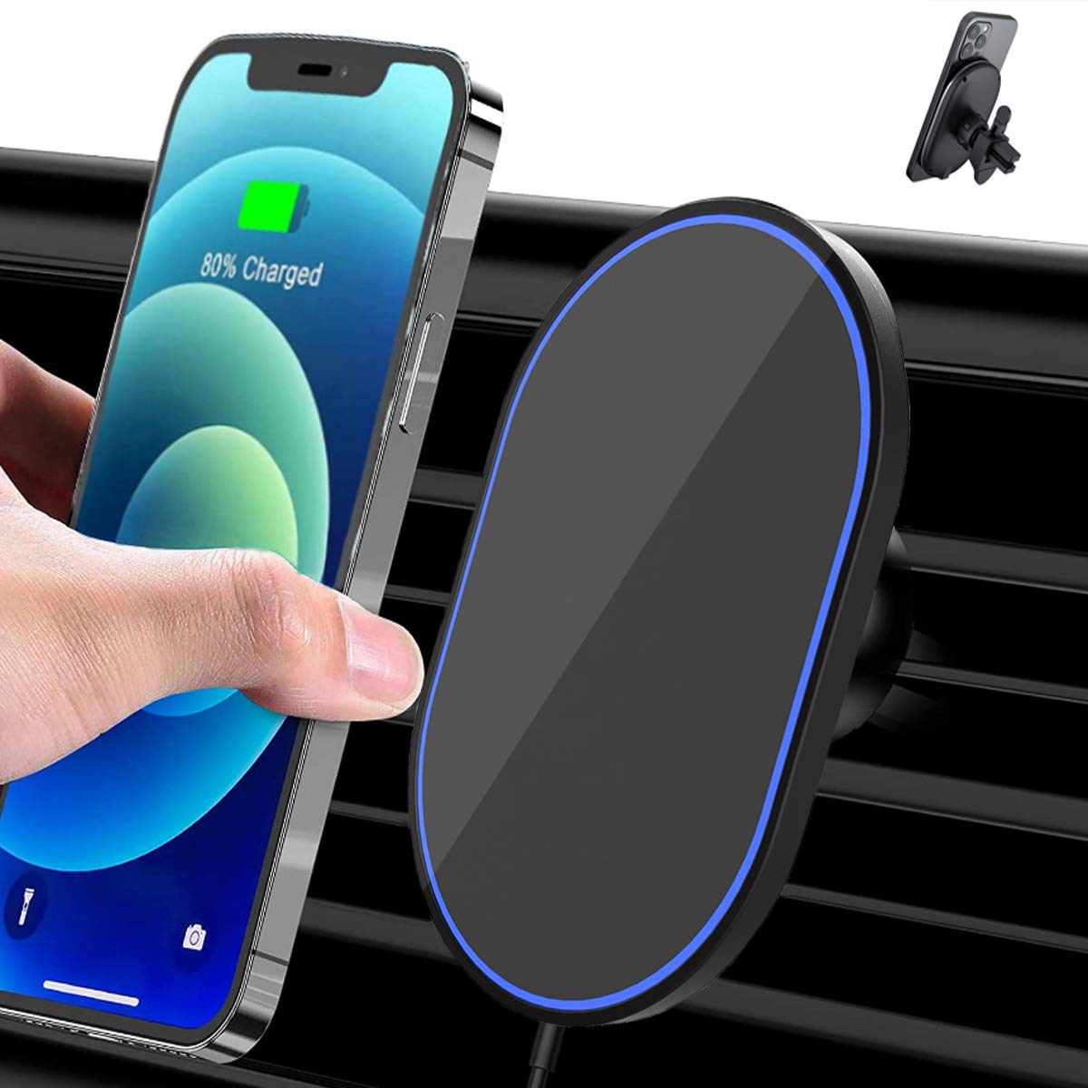 15W Max Fast Wireless Car Charger with Built-in Magnets - USB-C Port & Adjustable Design - Compatible with iPhone 12/12 mini/12 Pro/12 Pro Max/Magsafe Case - Perfect for Road Trips & Daily Commutes