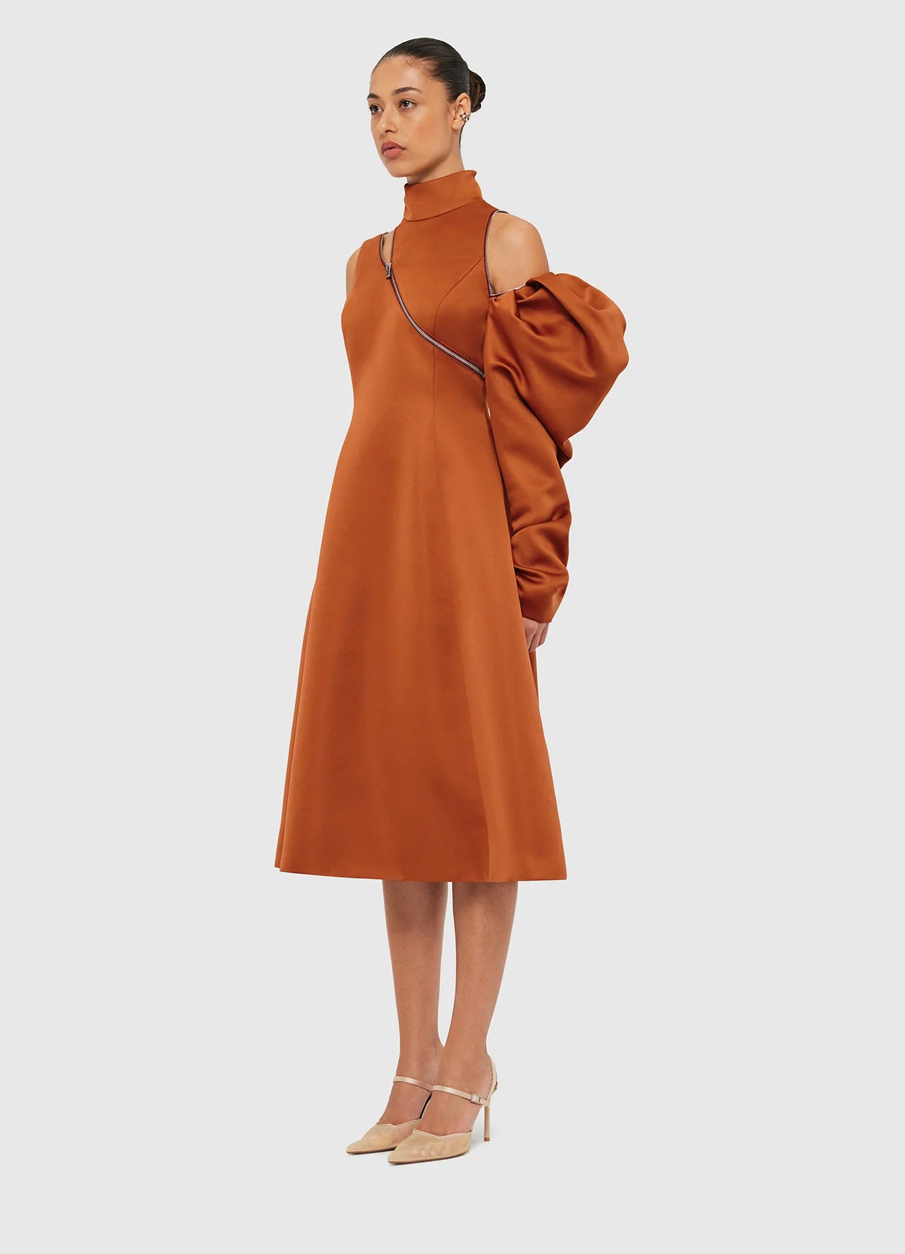 Annalise One Shoulder Midi Dress in Toffee - Elegant Women's Party Cocktail Dress for Weddings, Date Nights & Special Occasions