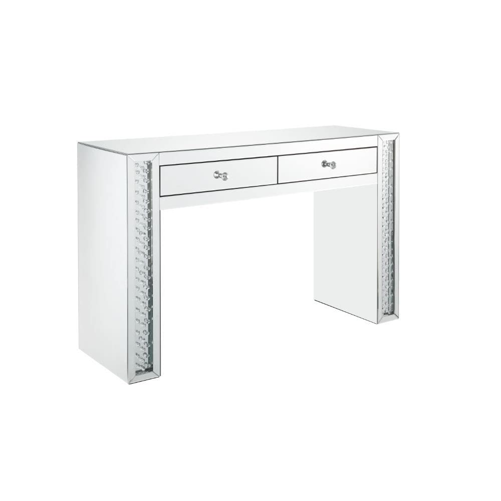 ACME Nysa Vanity Desk with Mirror & Faux Crystals - Elegant Dressing Table for Makeup and Jewelry Organization - Perfect for Bedroom, Boudoir or Dressing Room Decor
