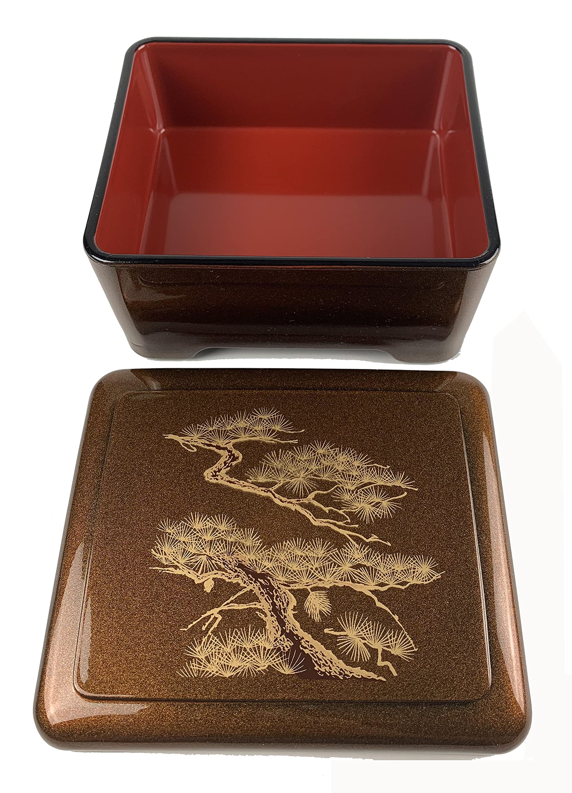 Premium Japanese Bento Box Set of 4 - Traditional Lacquered Unagi Don & Poke Bowl Lunch Boxes | Authentic Made in Japan | Gold Pine Design | Perfect for Office Lunch, Meal Prep & Japanese Cuisine Presentation