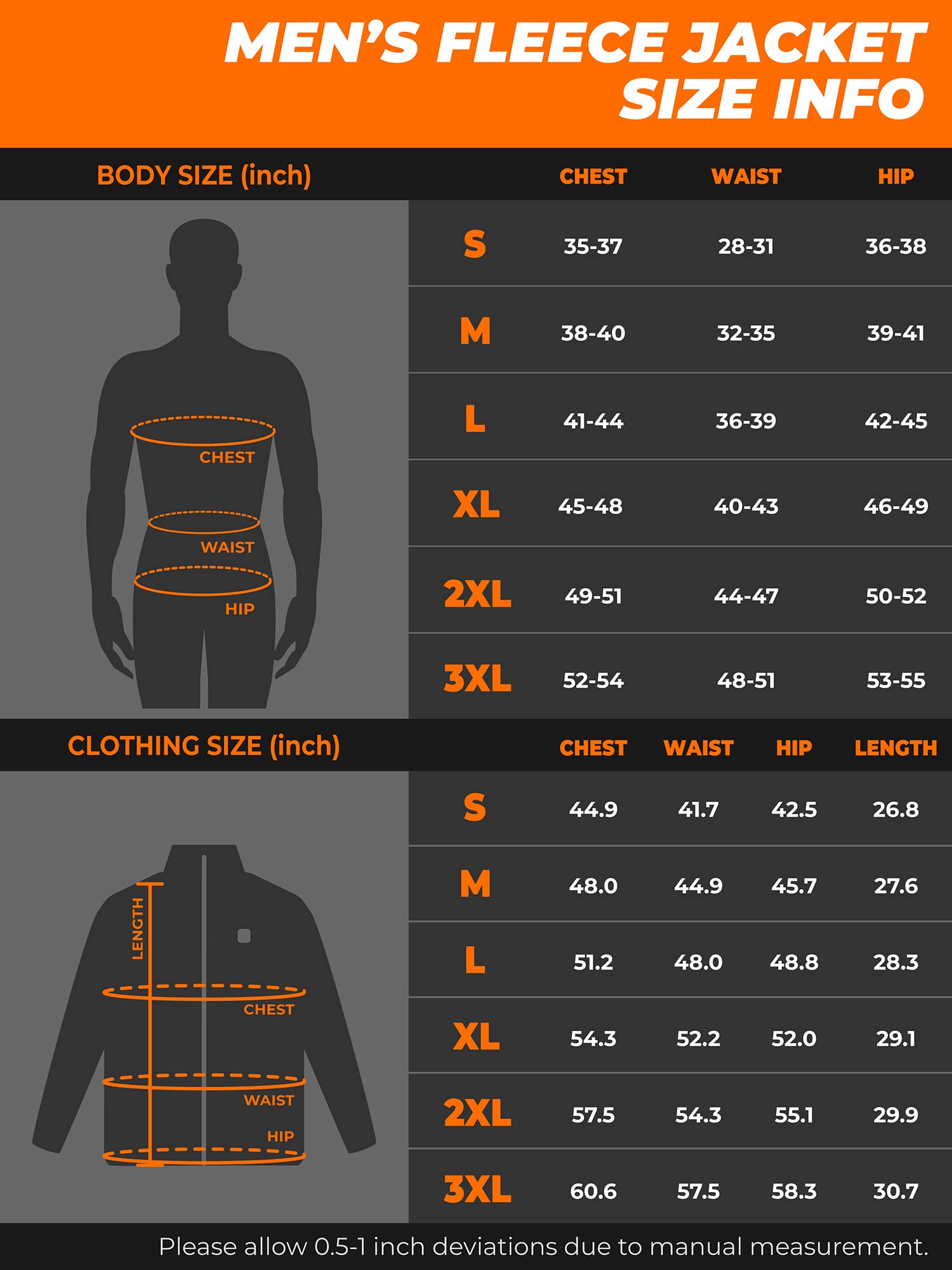 ORORO Men's Heated Fleece Jacket with Rechargeable Battery - Winter Warm Electric Heated Coat for Outdoor Activities, Hunting, Camping & Work