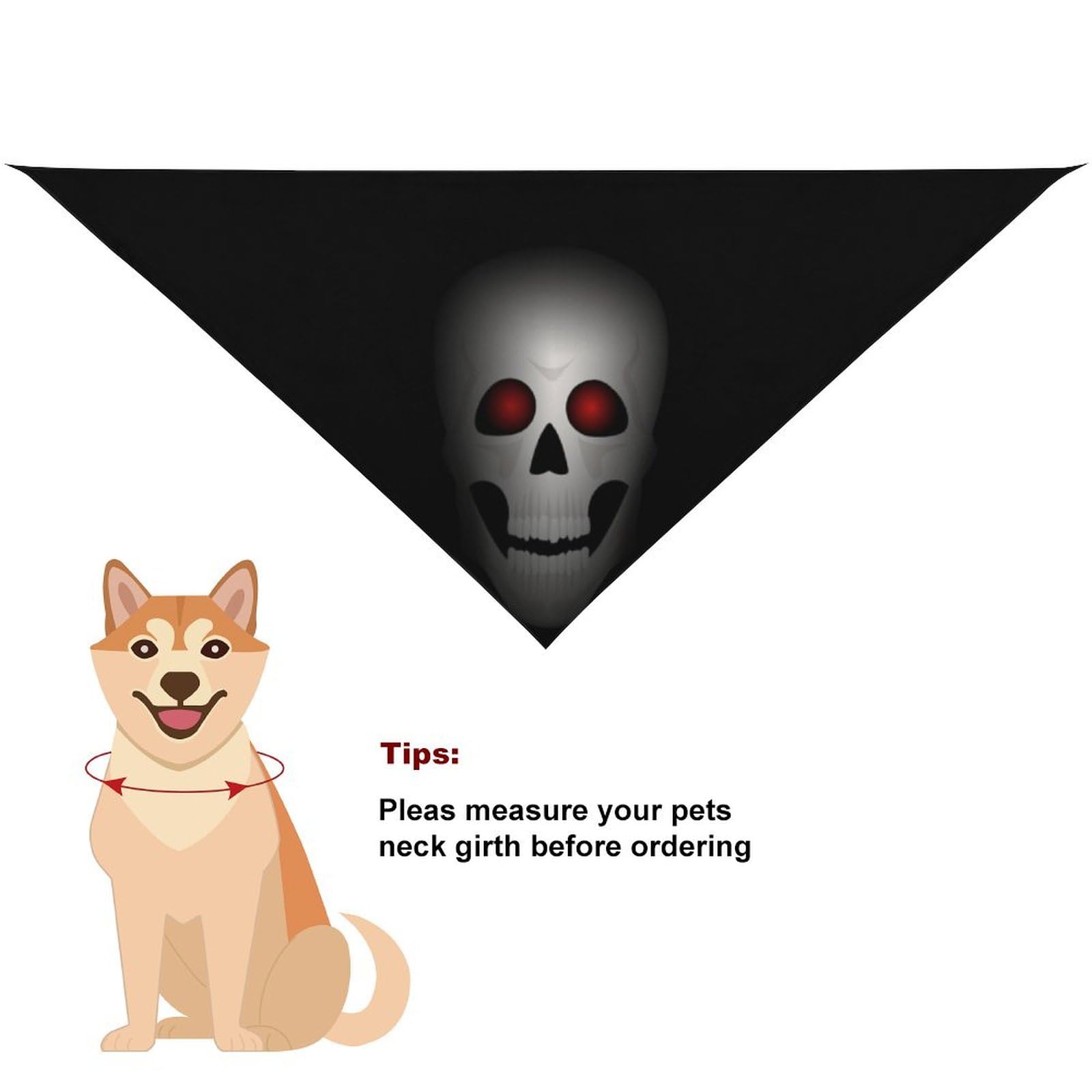 Skull with Red Eyes Dog Bandana - Adjustable Triangle Pet Scarf for Small, Medium & Large Dogs - Perfect for Halloween, Cosplay & Pet Costume Parties