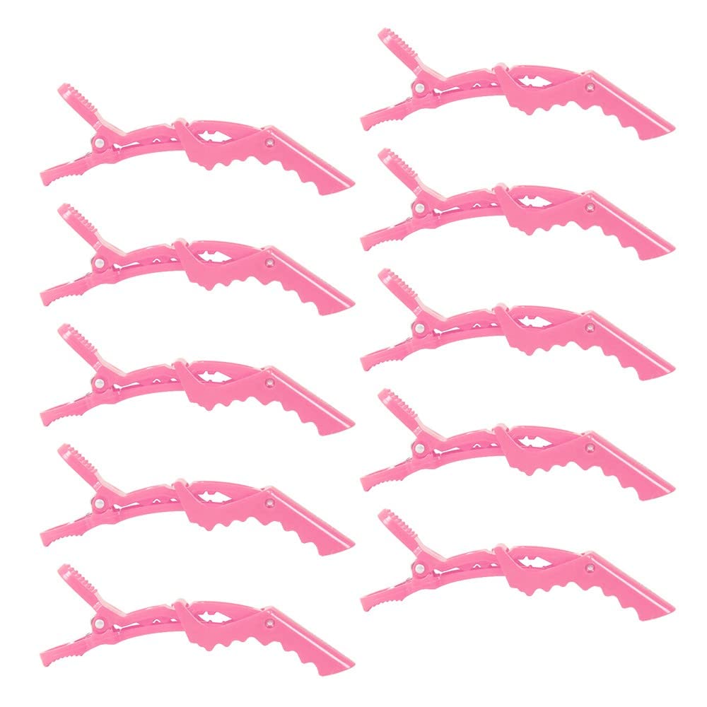 ZEVONDA 10Pcs Professional Hair Sectioning Clips - Non-Slip Grip Crocodile Hair Barrettes for Women & Girls, Wide Teeth Styling Clips (Pink) - Perfect for Salon, Home Hair Styling, Braiding & DIY Haircuts