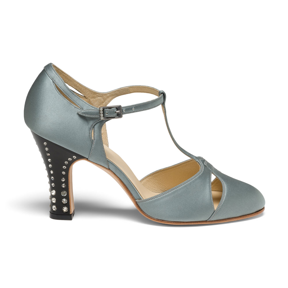 1920s Style Marigold Rhinestone Pumps - Sea Green Vintage Flapper Shoes for Gatsby Party & Costume Events
