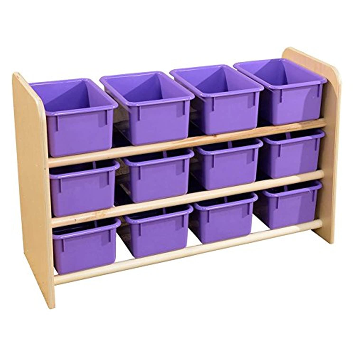 Wood Designs 13809PP (Woogp) Clear Storage Organizer with 12 Purple Trays - Perfect for Classroom, Office & Home Organization