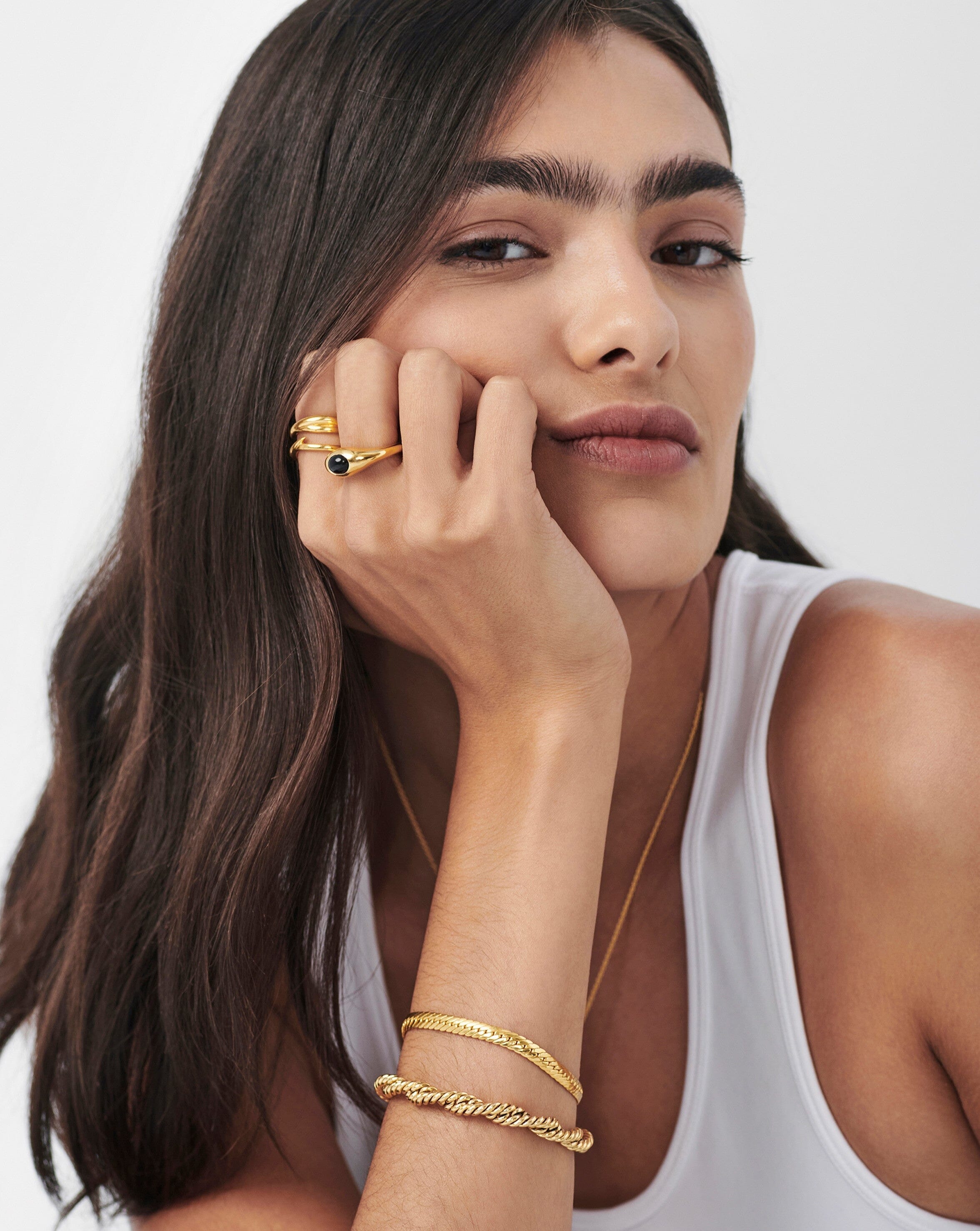 Savi Sculptural Gemstone Stacking Ring - 18k Gold Vermeil & Black Onyx | Elegant Layered Jewelry for Women, Perfect for Everyday Wear, Gift Giving & Special Occasions