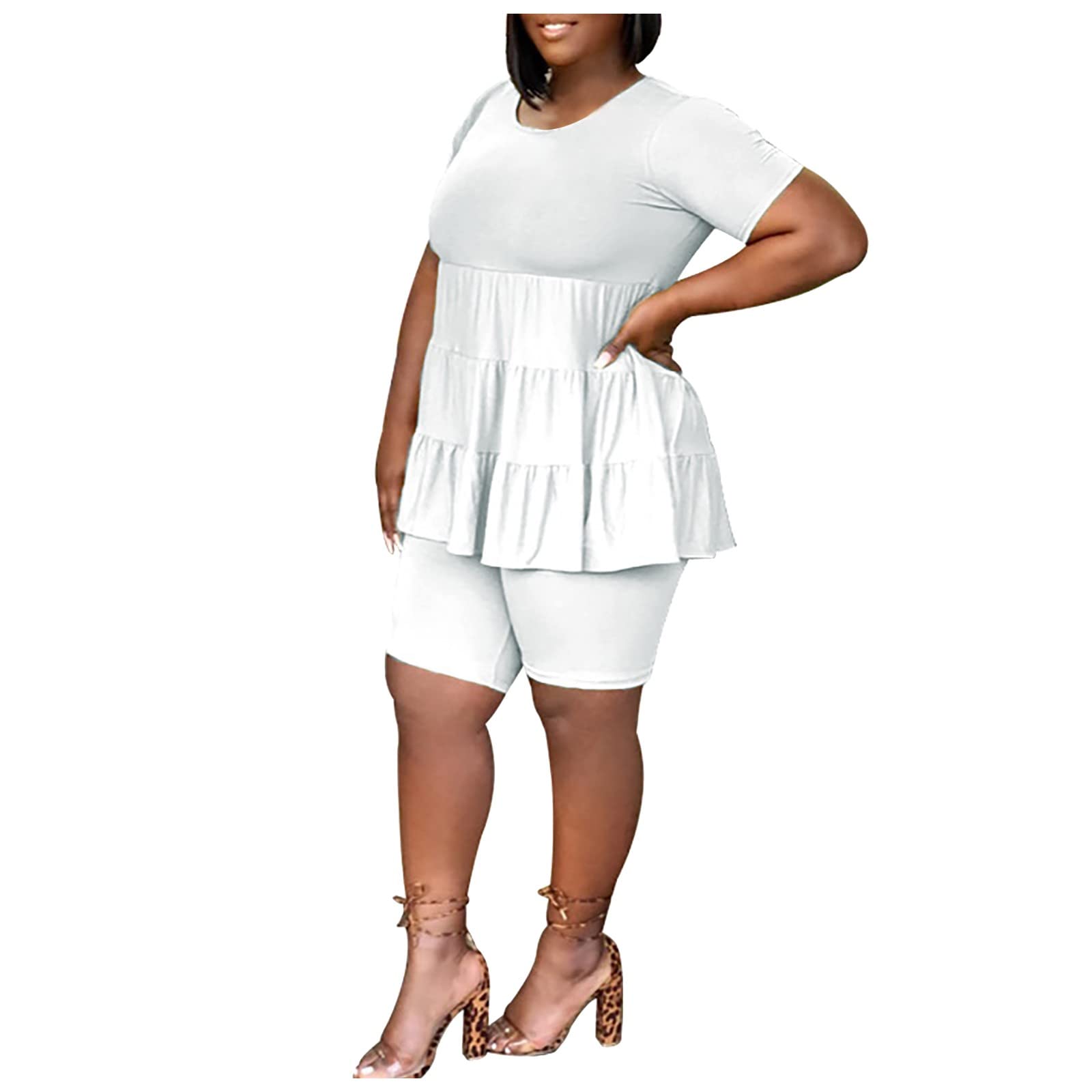 Women's Summer Two Piece Outfit - Plain Basic Flowy Pleated Top & Mini Shorts Set | Slim Fit Elastic Blouse Shirt | Beachwear, Vacation Outfit, Casual Wear