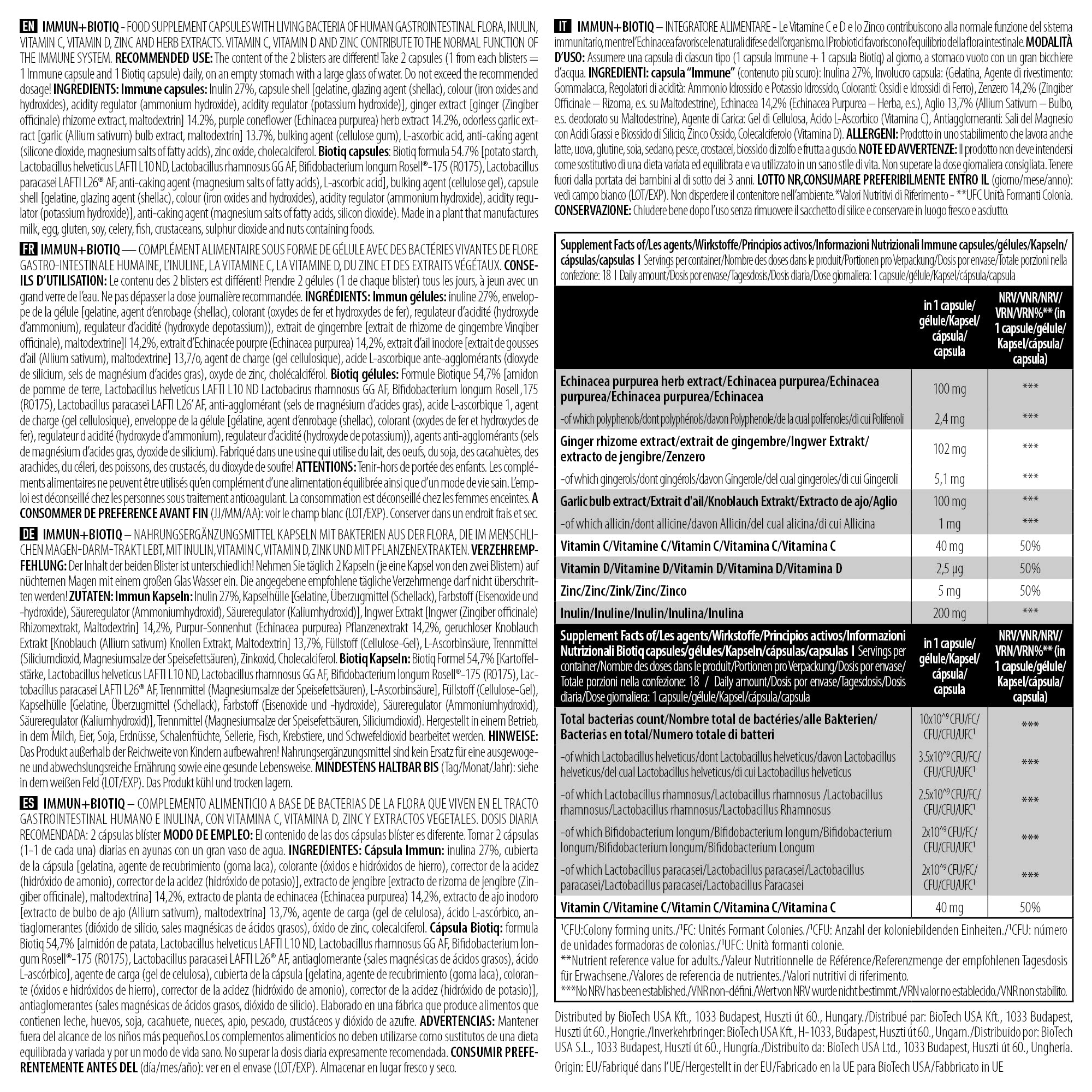 BioTechUSA Immune + Biotiq Supplement - 36 Capsules for Immune System Support & Wellness - Perfect for Daily Health Maintenance & Travel Protection