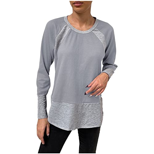 Women's Casual Long Sleeve Printed T-Shirt - Soft Round Neck Blouse for Autumn & Winter (Grey, XL) | Warm Fashion Top for Work, Travel & Everyday Wear