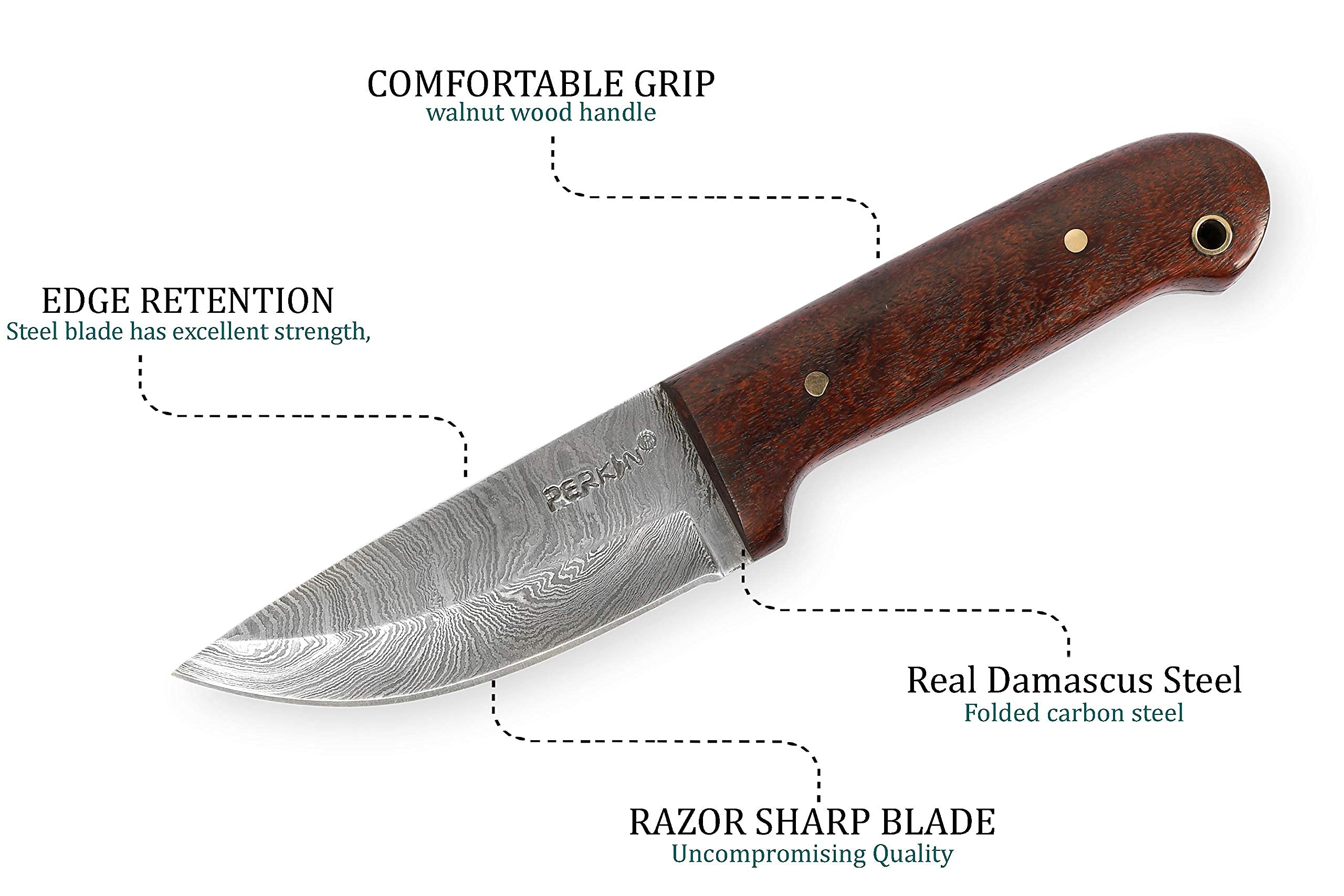 Premium Damascus Steel Hunting Knife - Handcrafted Bushcraft Knife with Leather Sheath & Sharpener - Perfect for Outdoor Camping, Survival & Hunting Adventures