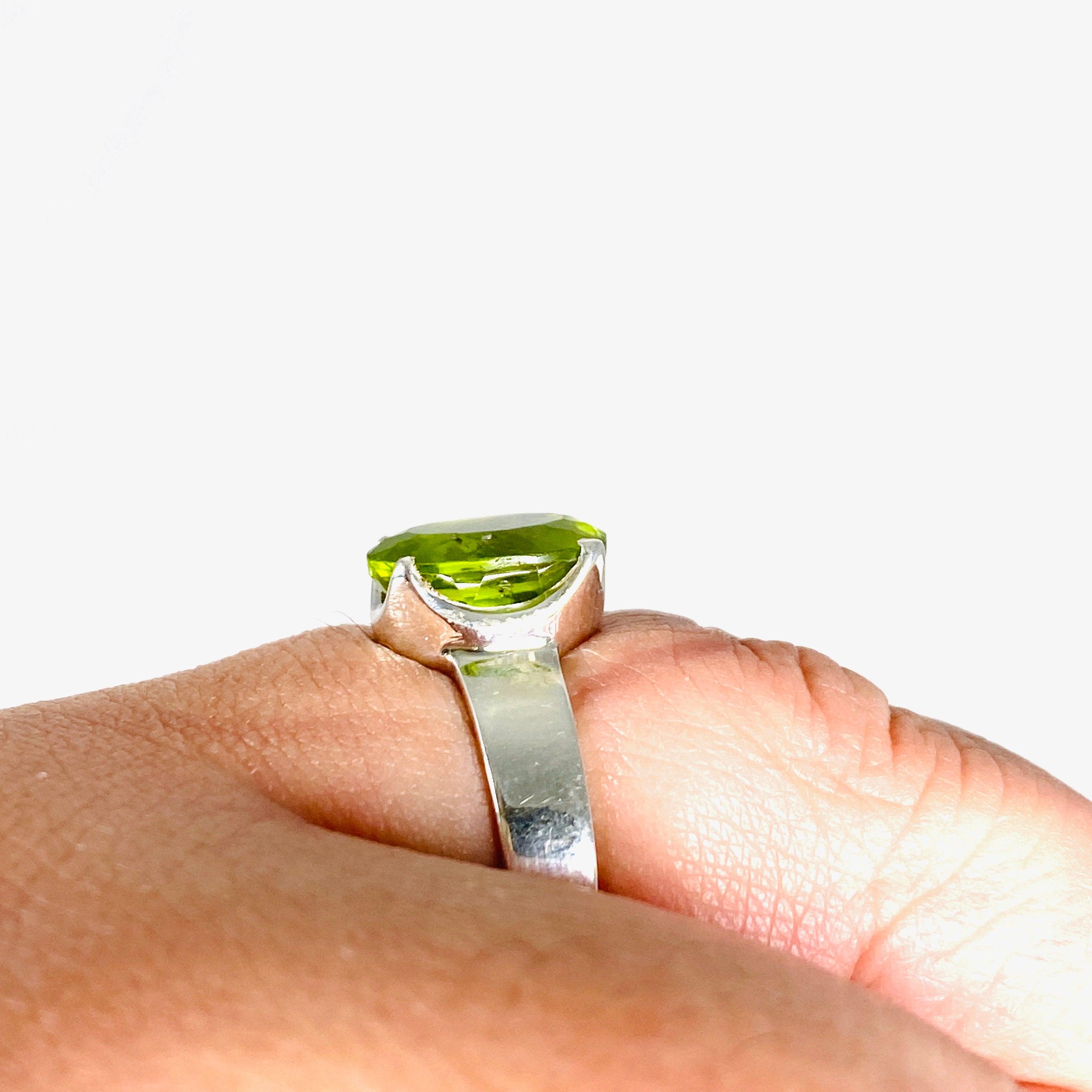 Peridot Oval Faceted Ring Size 10 - PRGJ292 | Dainty Green Gemstone Jewelry for Women, Perfect for Engagement, Wedding & Everyday Wear