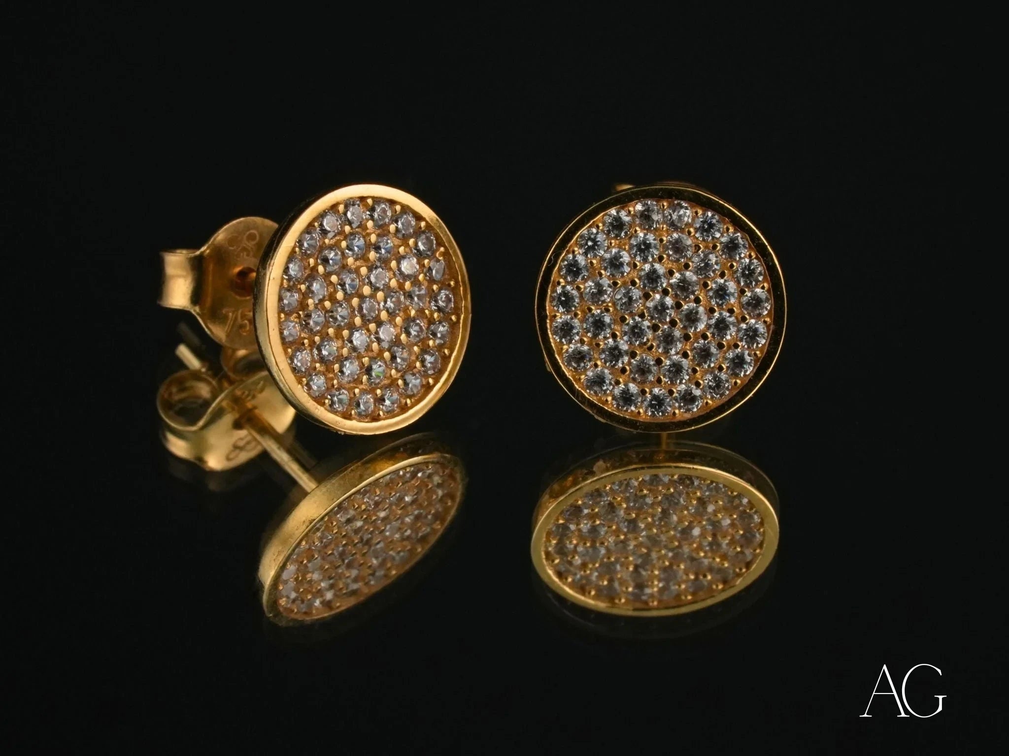 18k Gold CZ Round Earrings - Sparkling Cubic Zirconia Stud Earrings for Women, Elegant Gift for Birthday, Anniversary & Valentine's Day | Perfect for Parties, Weddings & Evening Events