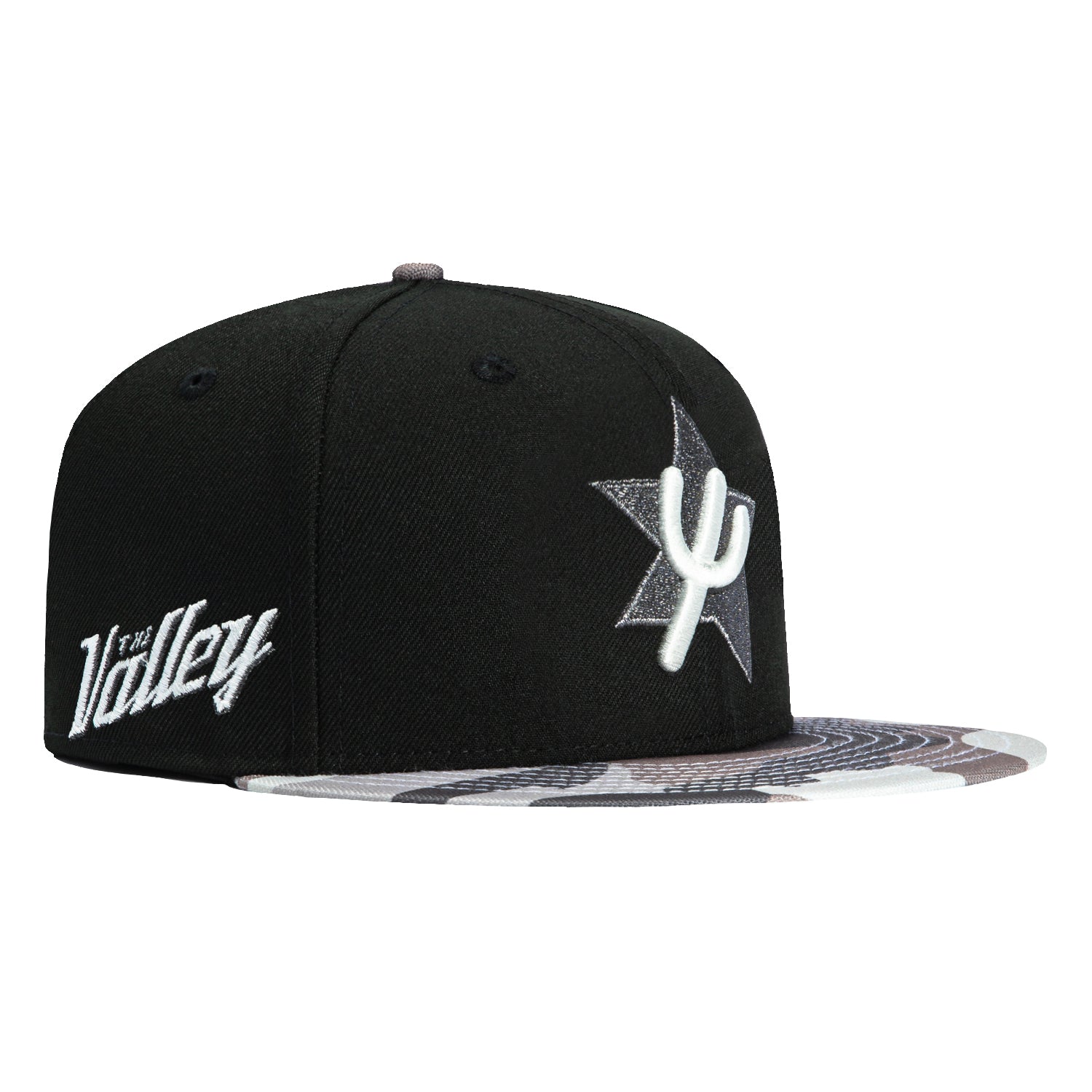 New Era 59Fifty Surveillance Pack Phoenix Suns The Valley Patch 2025 City Edition Snapback Hat - Black Camo | NBA Basketball Fan Gear for Men & Women | Game Day, Streetwear, Sports Fashion Accessory