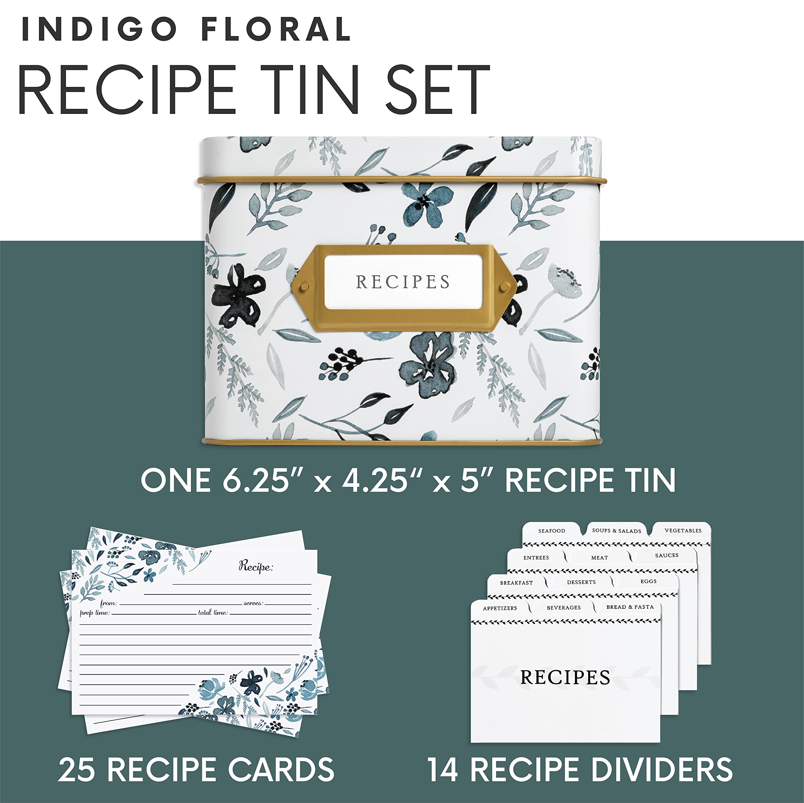 Jot & Mark Recipe Card Gift Box - 25 Pack 4x6 Inch Blank Recipe Cards with 14 Dividers & Decorative Tin Storage Box - Perfect for Organizing Family Recipes, Meal Planning, and DIY Cookbook Gifts