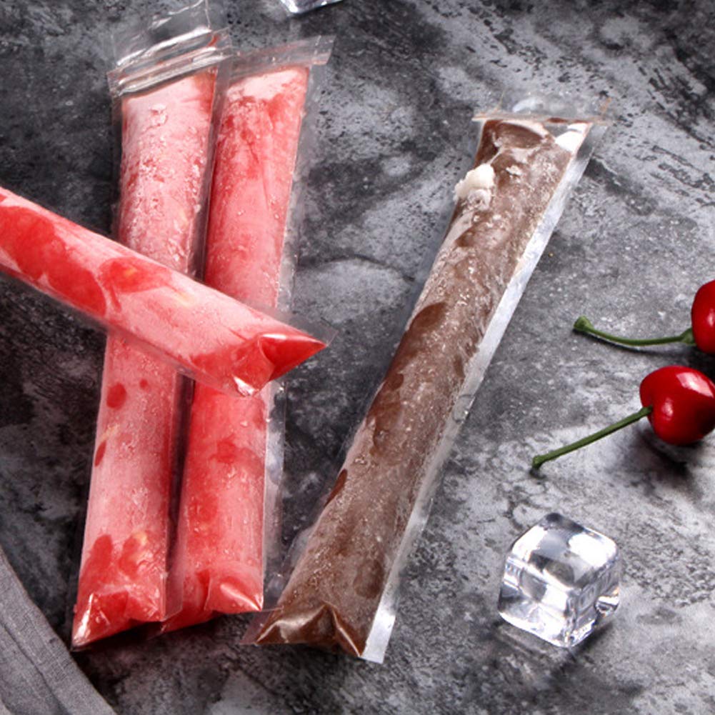 BPA-Free Disposable Ice Popsicle Bags with Zip Seals - 100 Pack Includes 4 Popsicle Holders & 1 Silicone Funnel for Kids | Perfect for Homemade Frozen Treats, Summer Snacks, and Party Favors