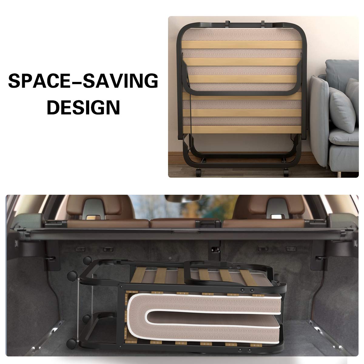 GOFLAME Foldable Rollaway Bed with Memory Foam Mattress - Portable Guest Bed for Adults & Kids, Sturdy Metal Frame - Space-Saving Sleeper for Home, Office & Travel - Made in Italy | Perfect for Spare Rooms, Sleepovers & Temporary Accommodation