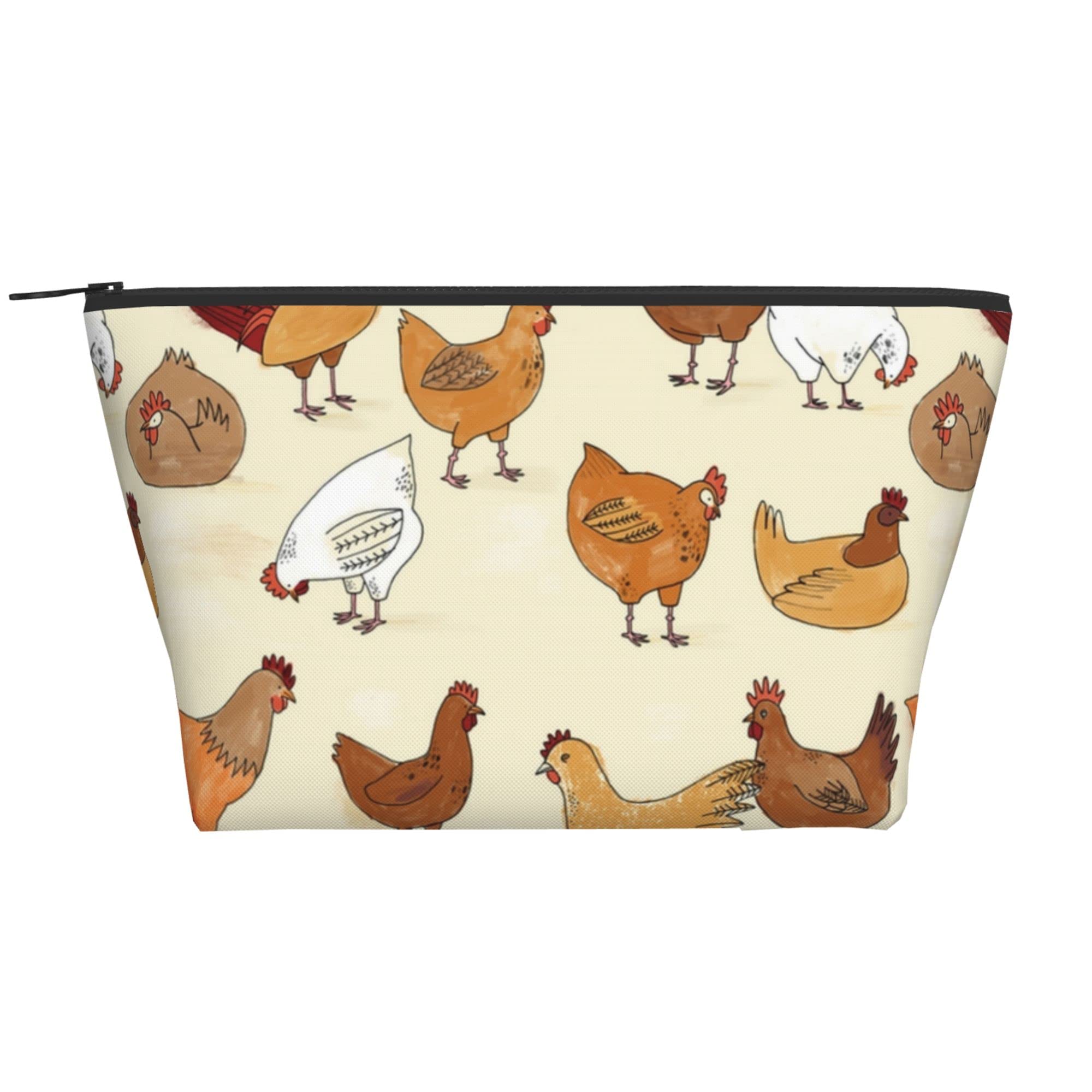 Vintage Makeup Travel Cosmetic Bag with Zipper - Lightweight Toiletry Pouch Case for Women & Teens - Luxury Chicken Print Pencil Organizer - Perfect for School, Gym, Travel & Gift Giving
