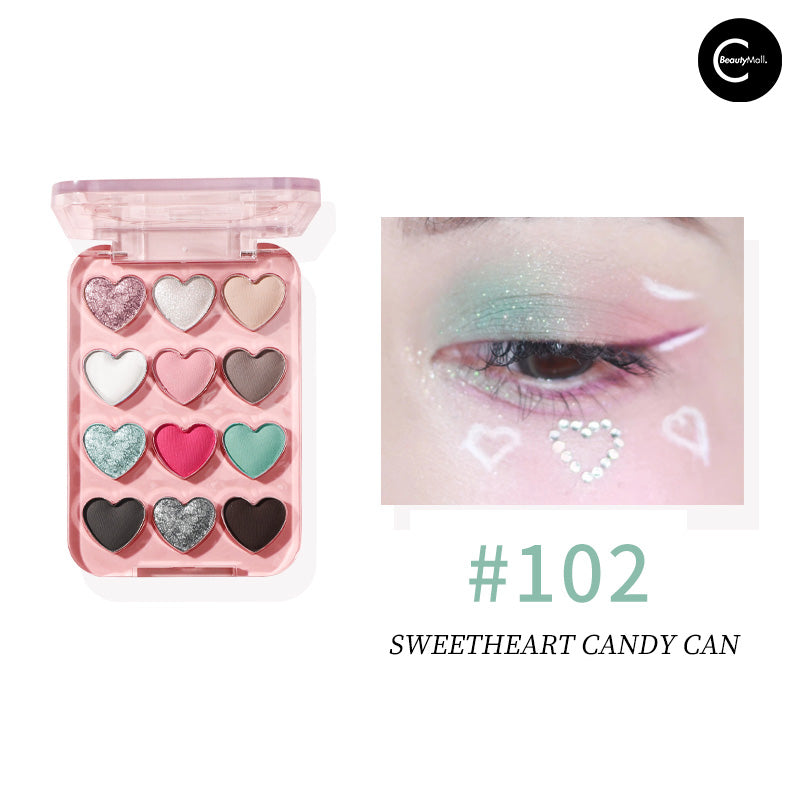 Biya Dream Ballet 12-Color Heart Shaped Eyeshadow Palette - Long Lasting Pigmented Makeup for Day & Night Looks, Party & Date Night Essentials