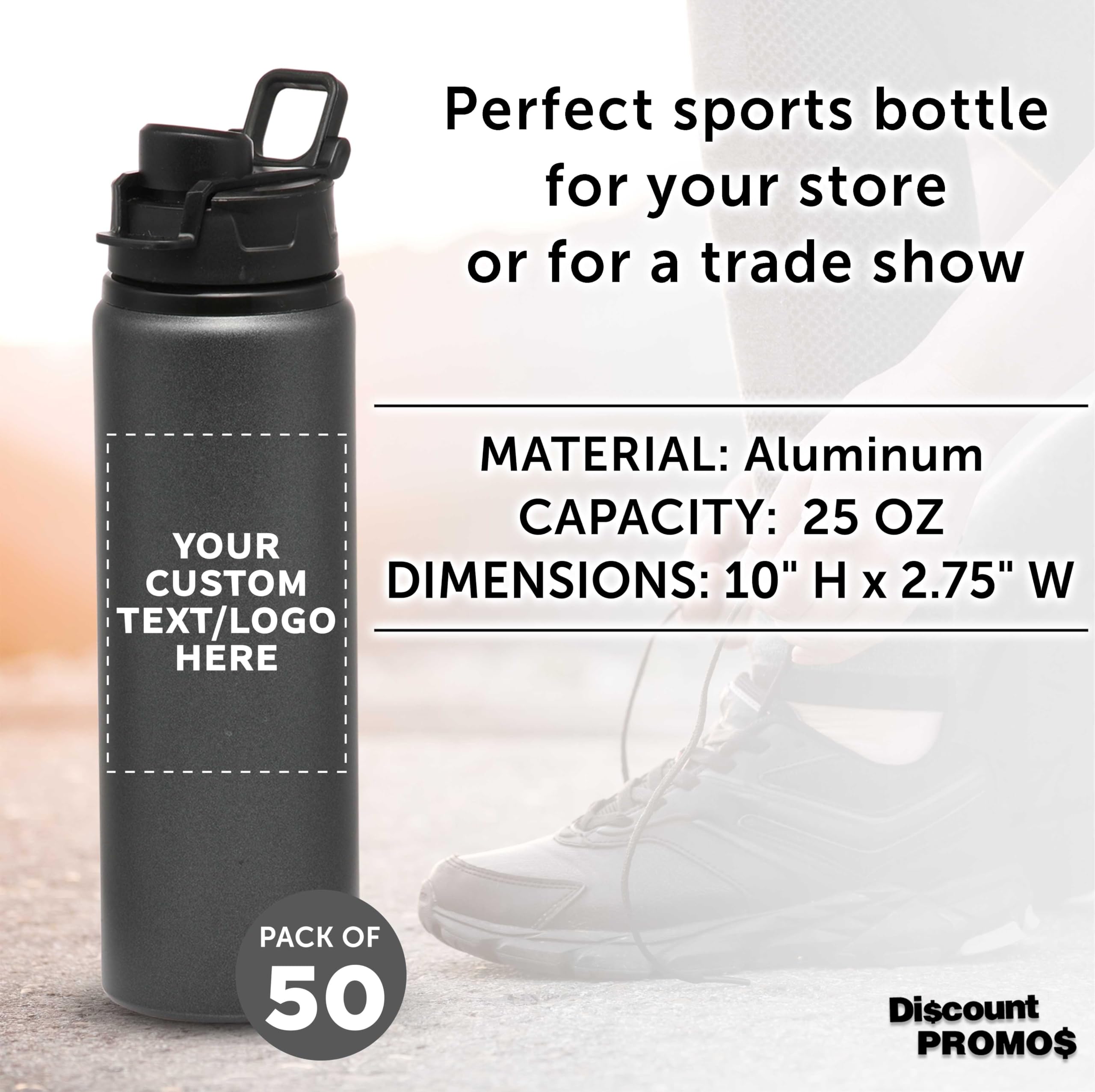 Custom 25oz Aluminum Water Bottles with Snap Lids - Bulk Pack of 50, Personalized Reusable Sports Bottles for Gym, Hiking, Cycling & School - Eco-Friendly Charcol Design | Perfect for Corporate Gifts, Team Events & Outdoor Adventures