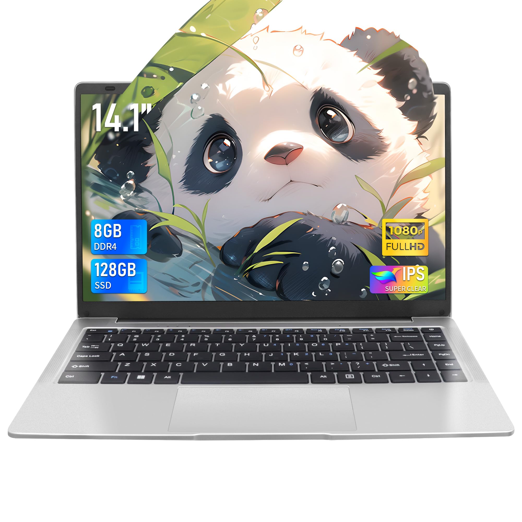 Svikou 14.1-inch FHD Laptop - Windows 11 Pro, Intel Celeron J4105 Quad-Core Processor (Up to 2.5GHz), 8GB DDR4 RAM, 128GB SSD, Ultra-Thin & Lightweight Notebook with Webcam - Perfect for Remote Work, Online Classes & Business Travel (Silver)
