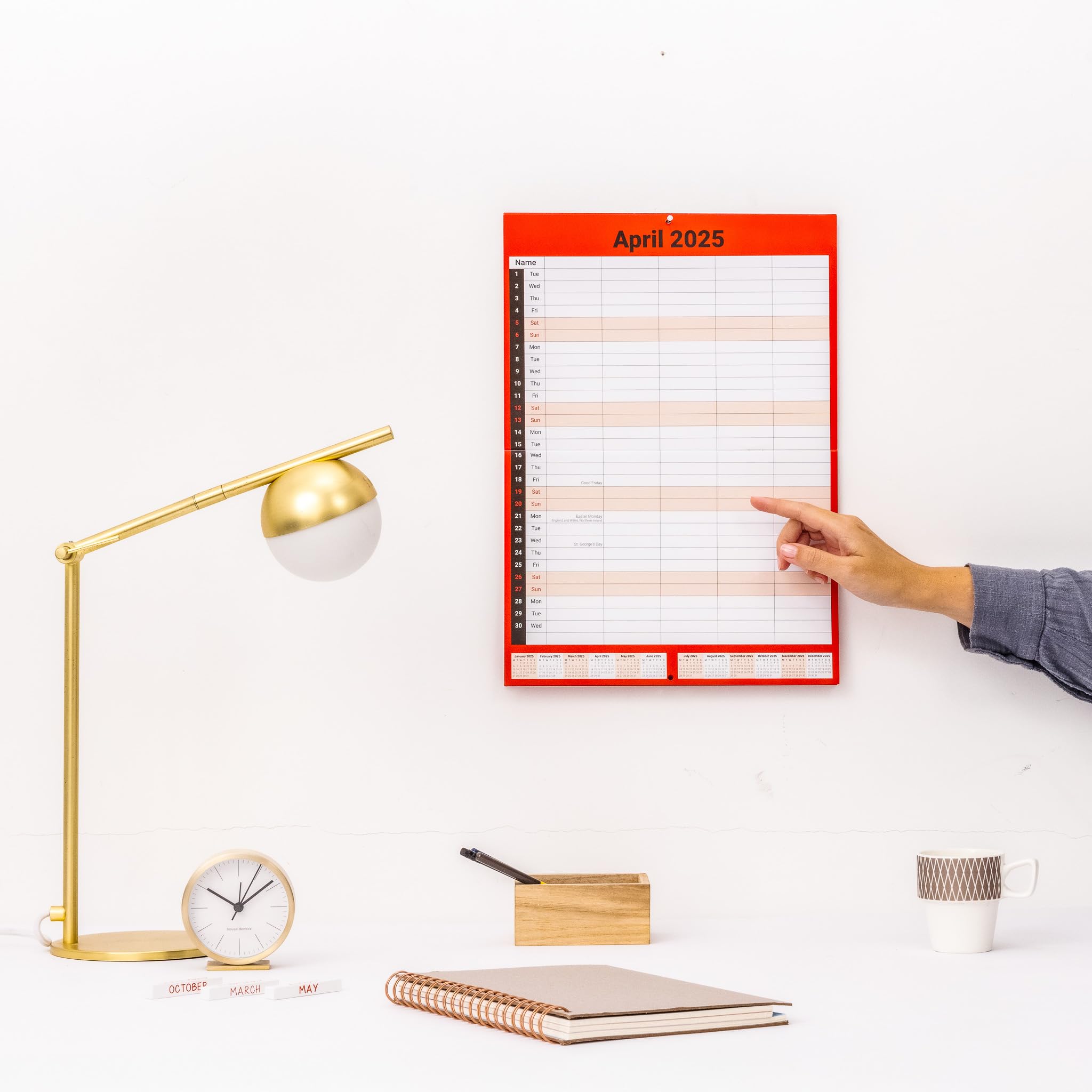 2025 Family Calendar A3 Size - 5 Column Monthly Wall Planner with Red & White Design - Perfect for Home, Office & School Organization