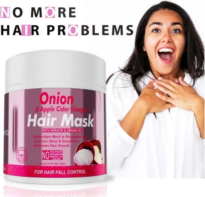 Volamena Onion & Apple Cider Vinegar Hair Mask for Hair Growth & Fall Control - 120ml Hair Spa Treatment for Thicker, Healthier Hair - Perfect for Damaged, Dry & Frizzy Hair Care at Home