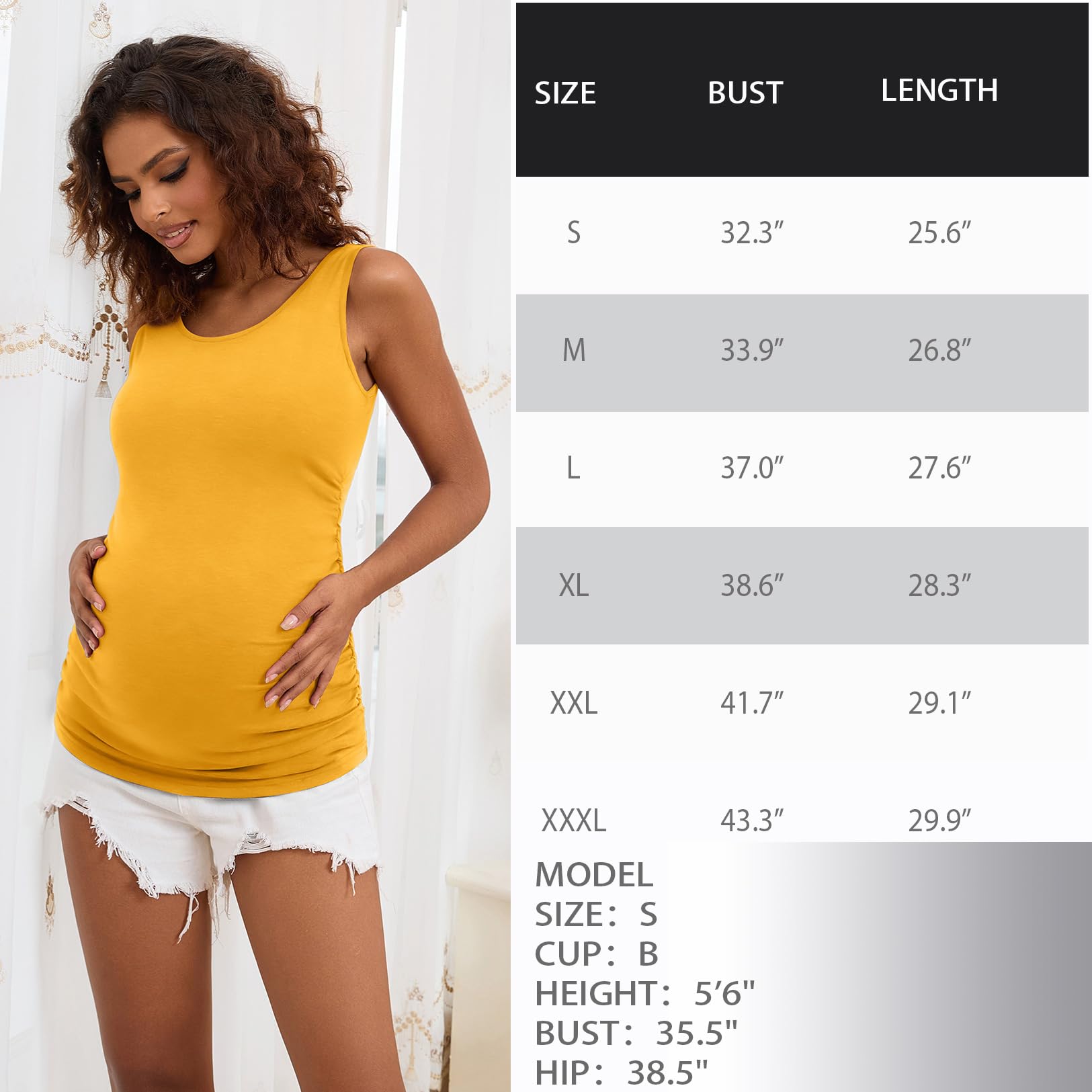 Maternity Tank Tops for Women - Ruched Sleeveless Basic Pregnancy Shirts & Nursing Tops - Soft Stretchy Comfort for Maternity Wear, Nursing, and Everyday Use