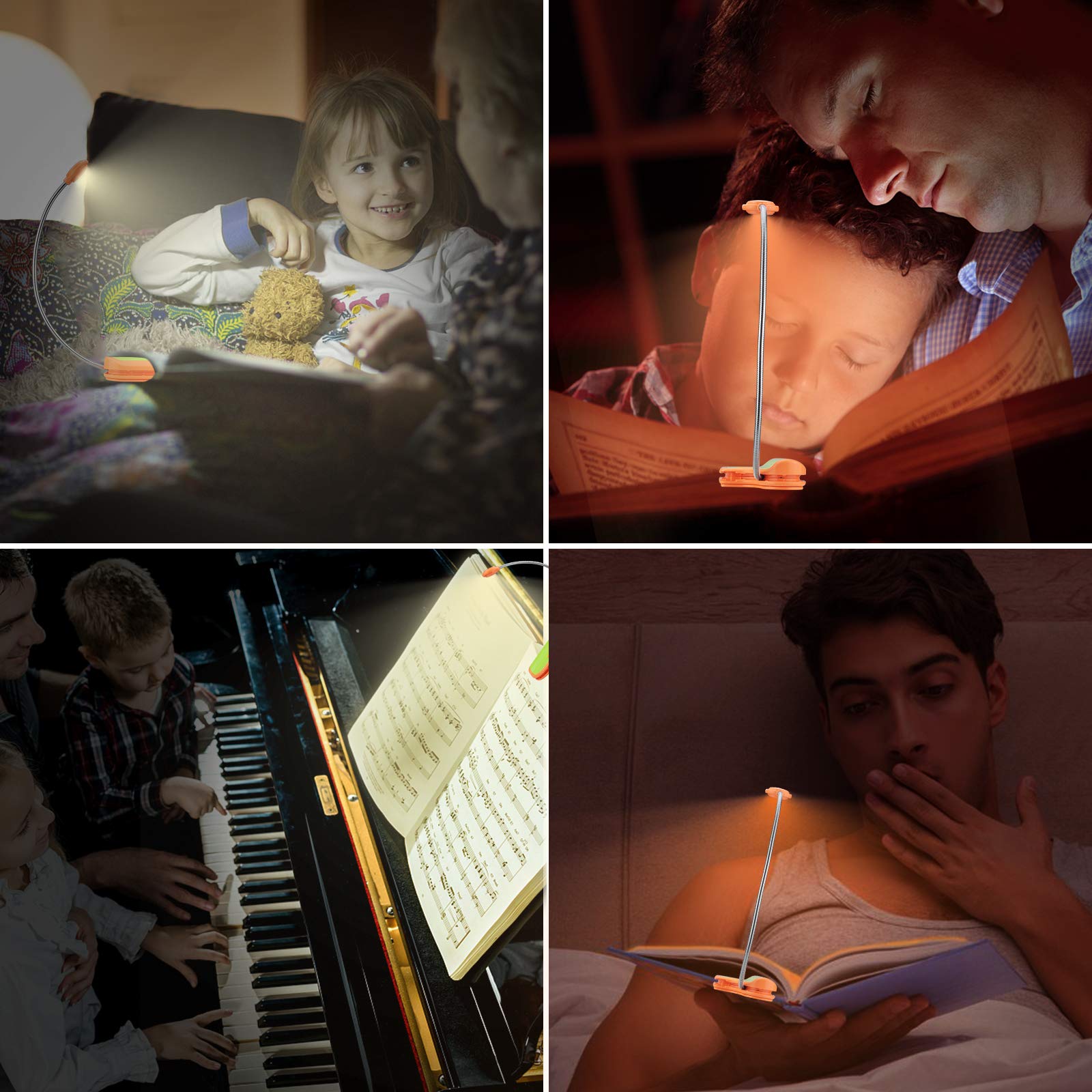BIGMONAT Rechargeable Amber Reading Light for Kids - Portable LED Book Light with 360° Adjustable Neck, Wireless Clip-on Lamp for Night Reading, Homework & Travel (Orange) - Perfect for Bedtime Stories, Study Sessions & Camping