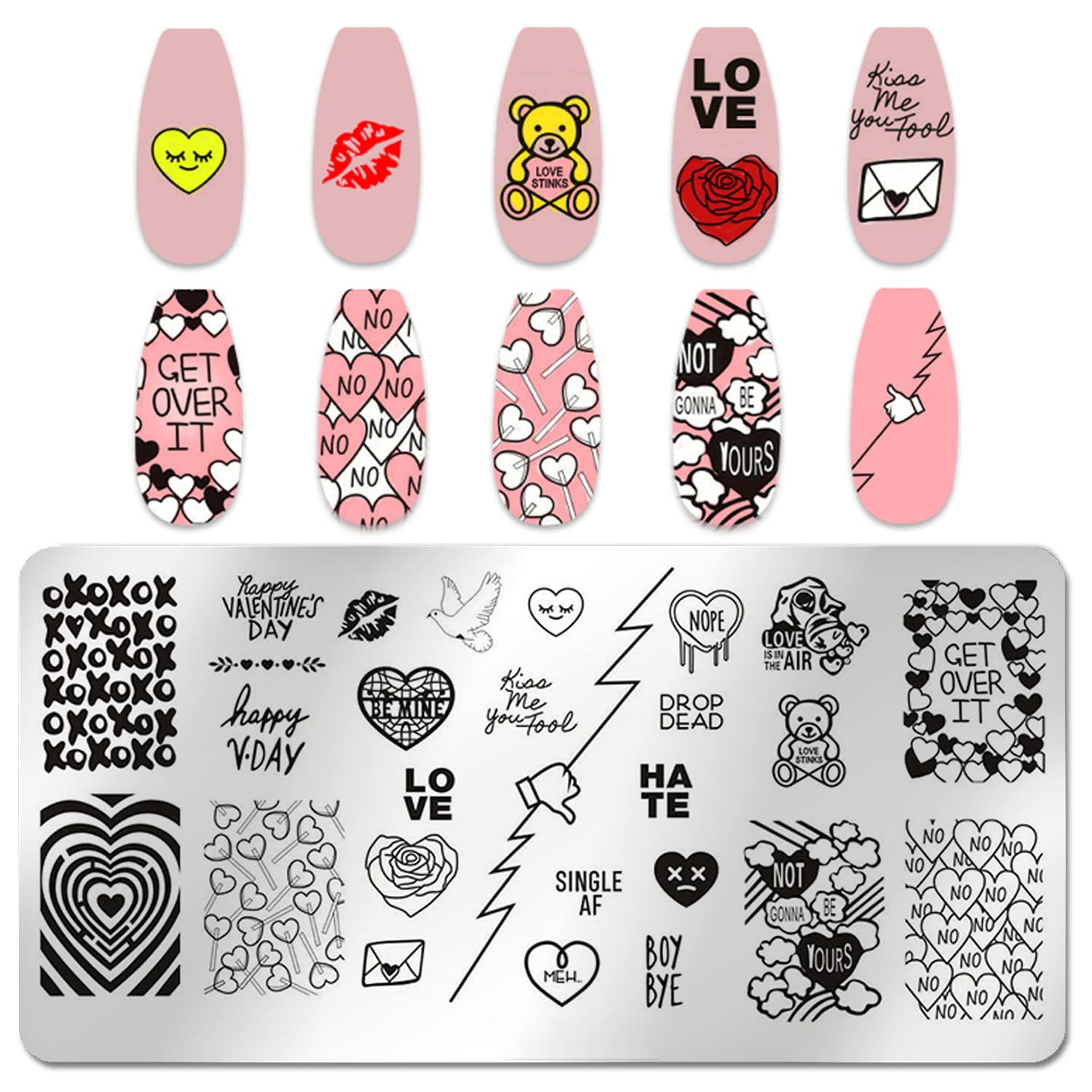 6-Piece Valentine's Day Nail Stamp Kit - Heart Nail Art Stamping Plates, Stencils & Polish Tools for Acrylic Nails | DIY Holiday Nail Designs for Parties, Gifts & Romantic Dates
