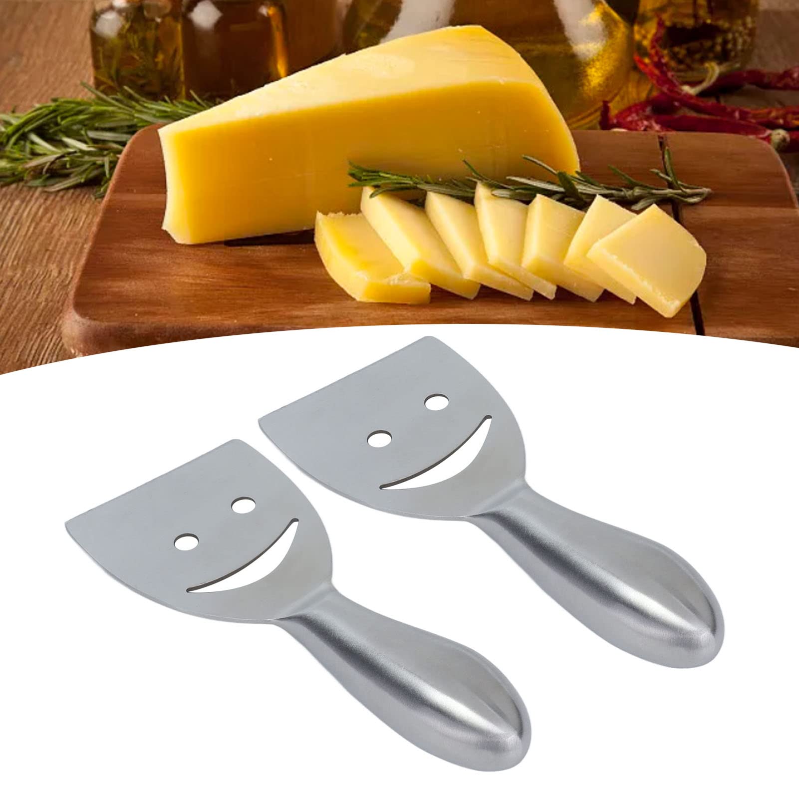 2-Piece Stainless Steel Cheese Knife Set with Smiling Face - 5-Inch Cheese Slicer, Spreader & Planer for Semi-Soft and Hard Cheeses | Perfect for Charcuterie Boards, Wine Pairings & Dinner Parties