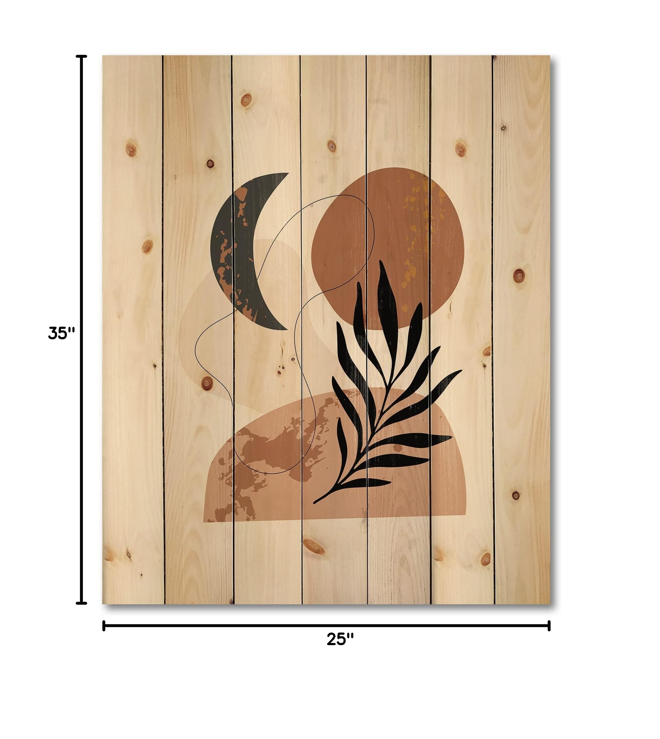 DesignQ Retro Terracotta Moon & Sun Wood Wall Art - Modern Abstract Pine Wood Wall Decor Panels for Living Room, Bedroom & Office Decor