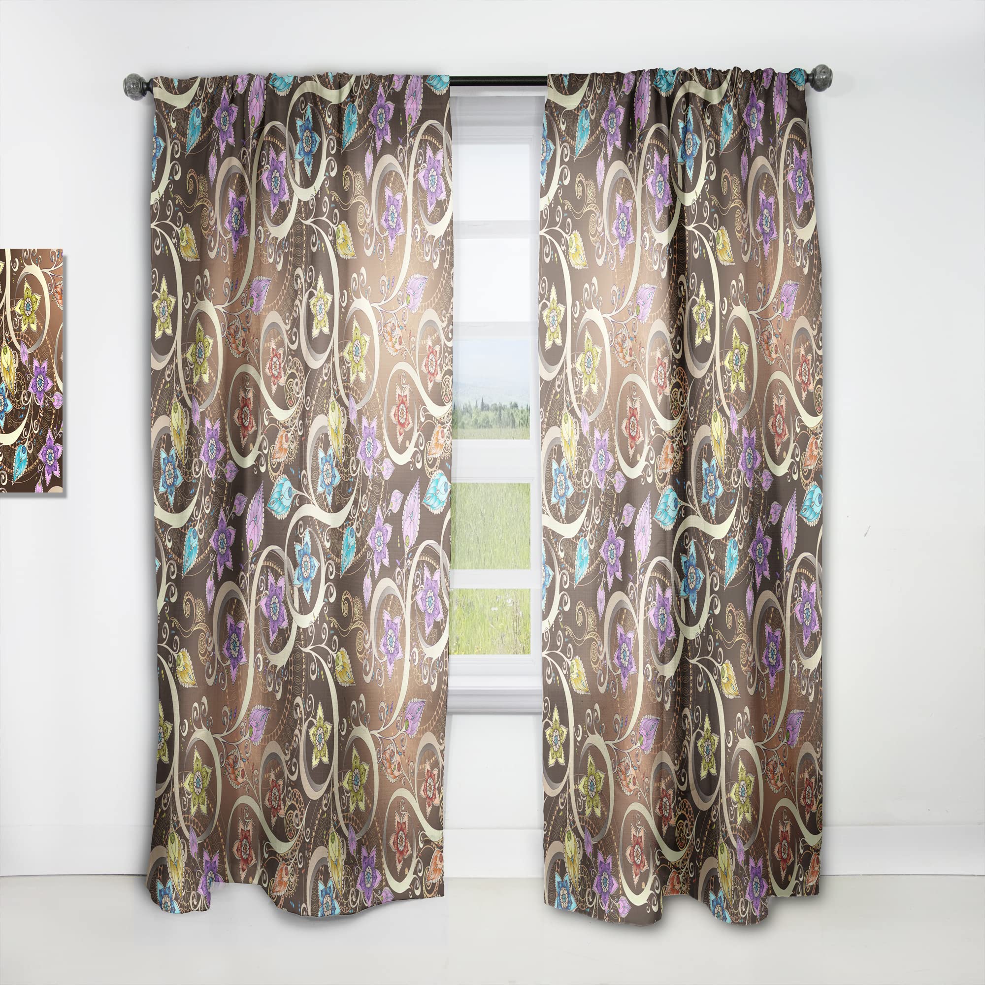 Floral Paisley Print Thermal Insulated Curtains - 52x95 Inch Single Panel for Bedroom & Living Room - Energy Saving Blackout Drapes for Home Decor & Privacy