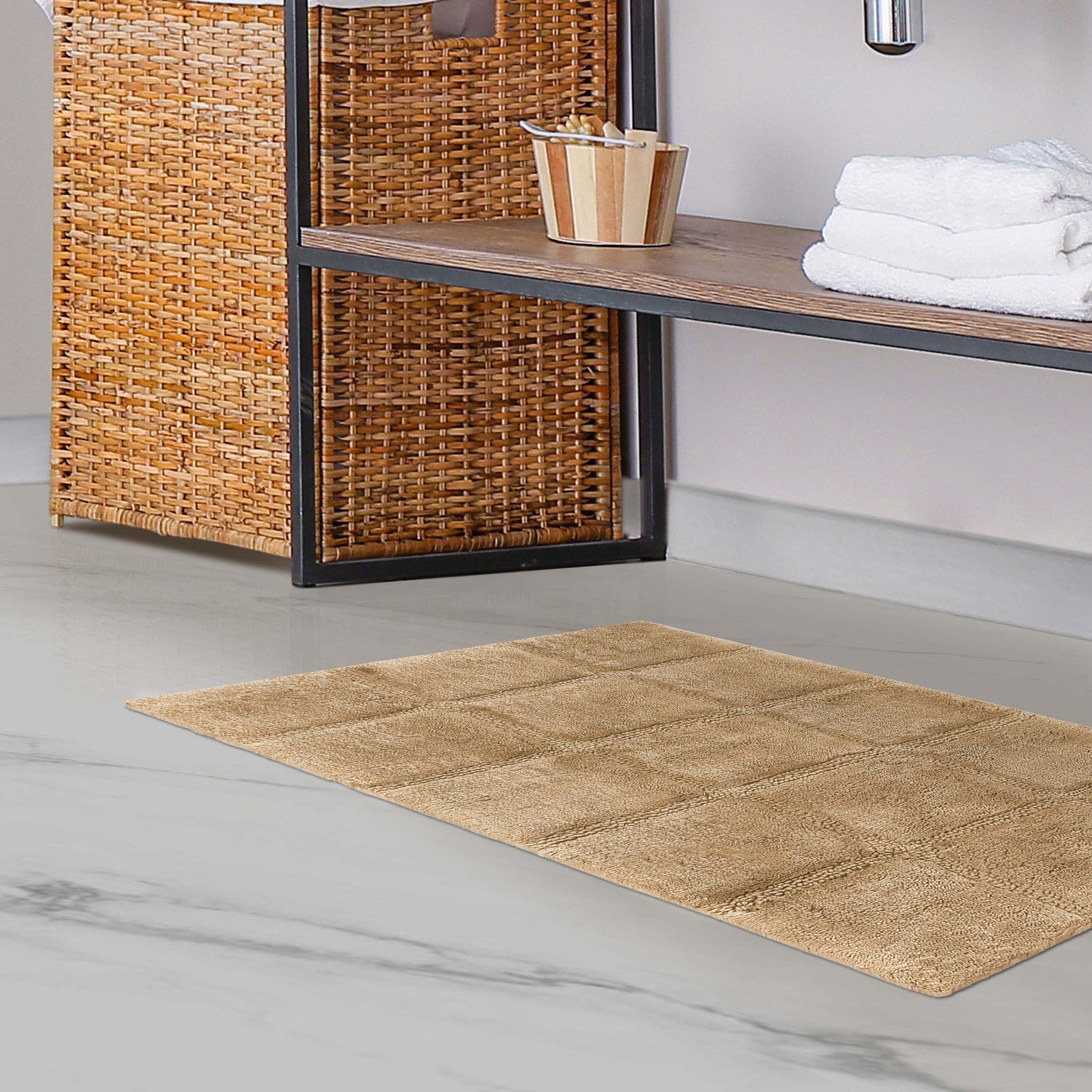 Premium 2-Piece Cotton Bath Rug Set - Soft, Non-Slip Checkered Design for Bathroom Safety and Comfort - Perfect for Bathroom, Shower, and Vanity Areas