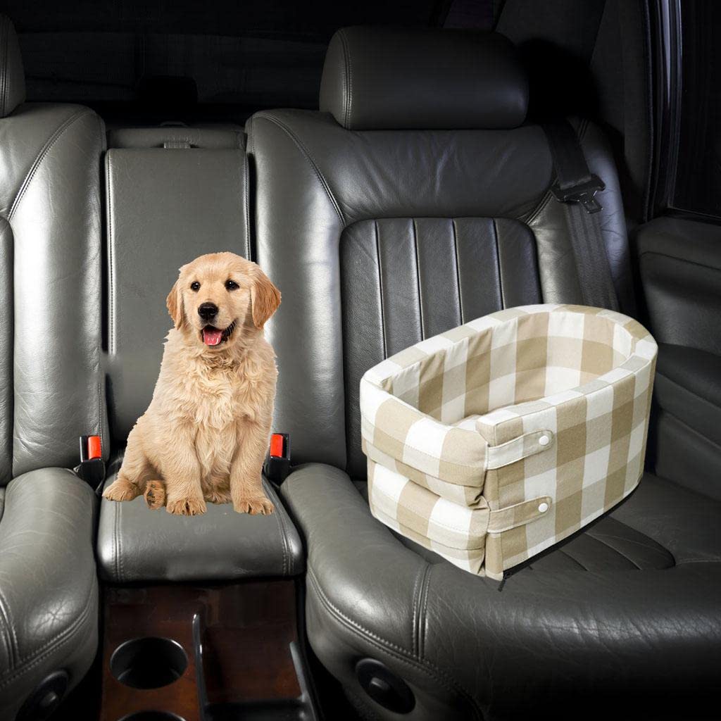 LYLA Portable Cat & Dog Car Seat - Anti-Slip, Washable Pet Cushion for Small to Medium Pets - Perfect for Road Trips & Vet Visits (White, Large Size)