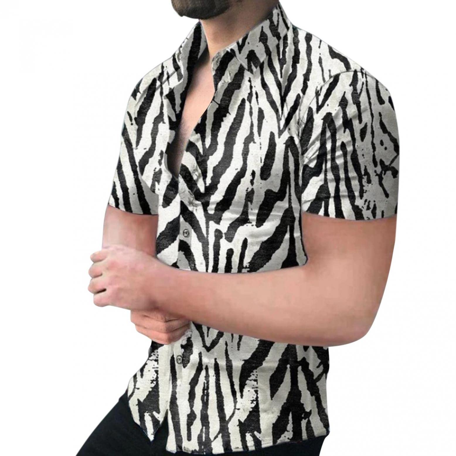 Men's Slim-Fit Short-Sleeve Floral Shirt - Casual & Hawaiian Style for Summer