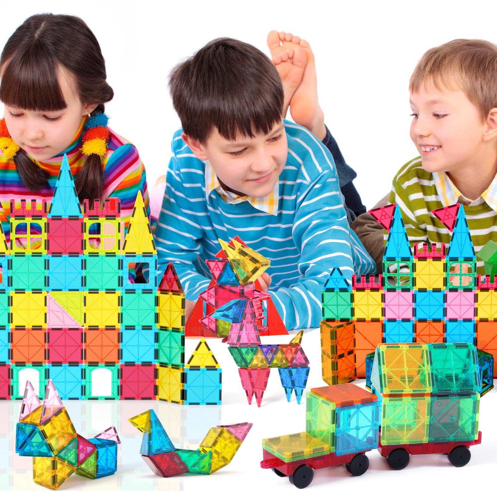 Jasonwell 100-Piece Magnetic Tiles Building Blocks Set - STEM Educational Construction Toys for Kids Ages 3-10, Preschool Learning Toys for Boys & Girls - Perfect for Classroom, Birthday Gifts & Creative Play at Home