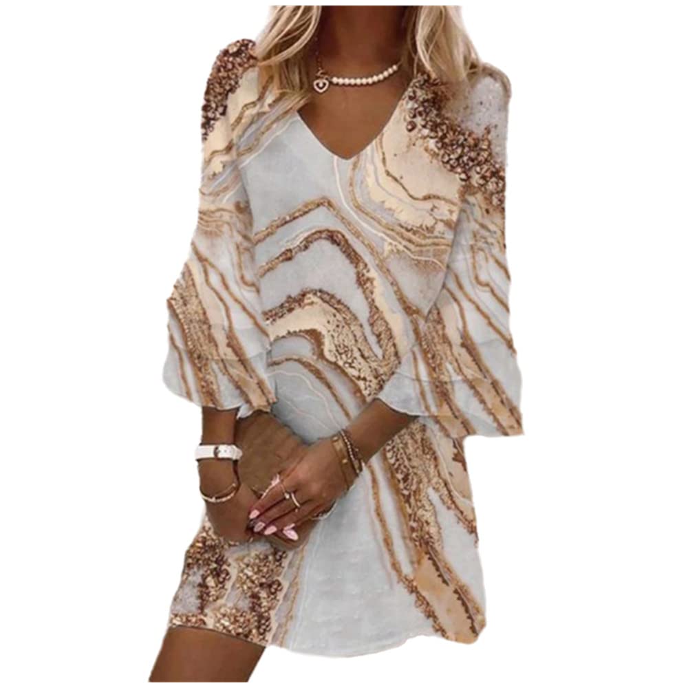 NW Women's Ruffled Sleeve Summer Dress - Marble Print Loose Fit Mini Dress for Casual Wear, Beach Party & Vacation Outfits | Perfect for Date Night, Brunch & Summer Travel