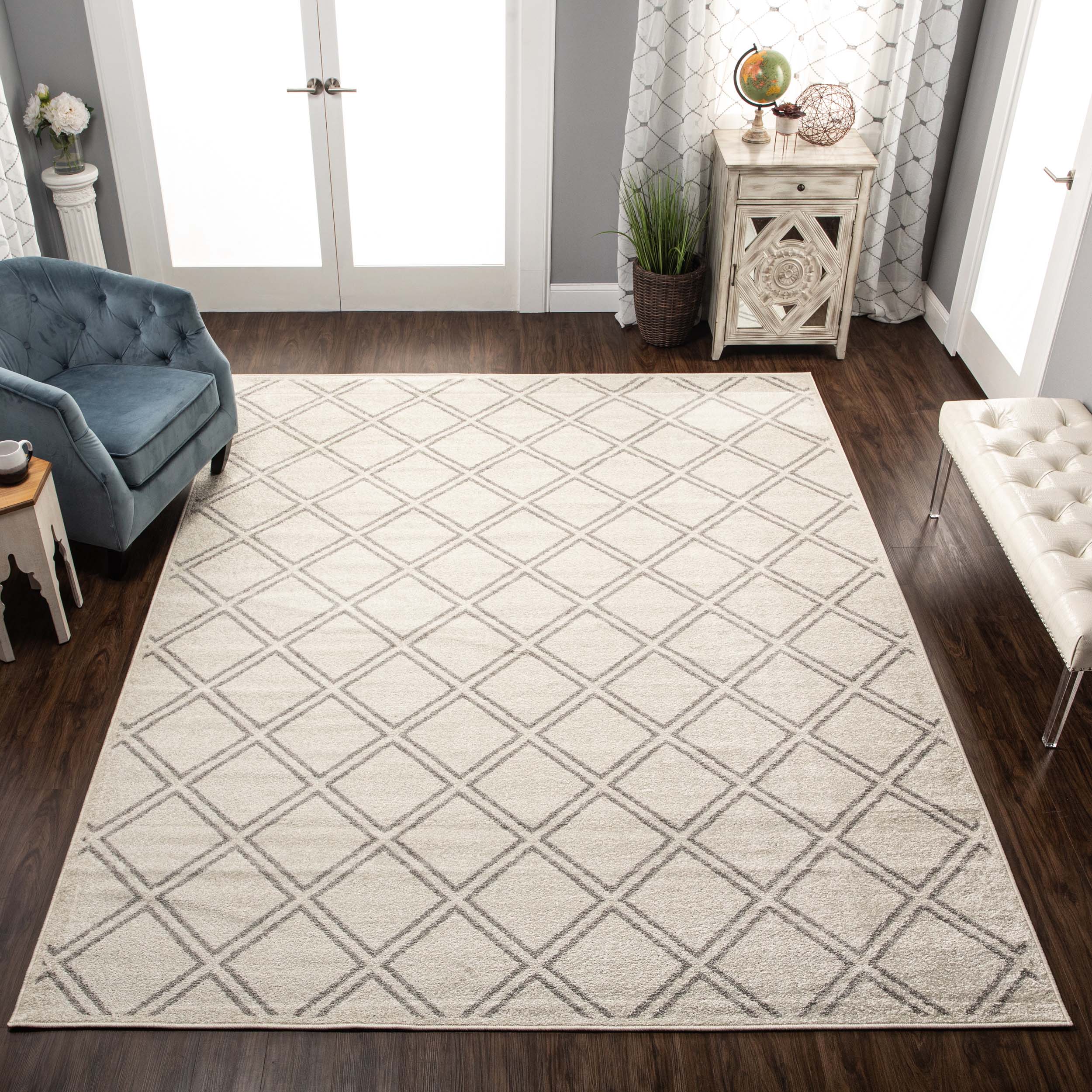 Hanleigh Diamond Geometric Lattice Indoor Area Rug - Non-Slip Modern Runner Rug for Living Room, Bedroom, Hallway - Soft & Durable Home Decor
