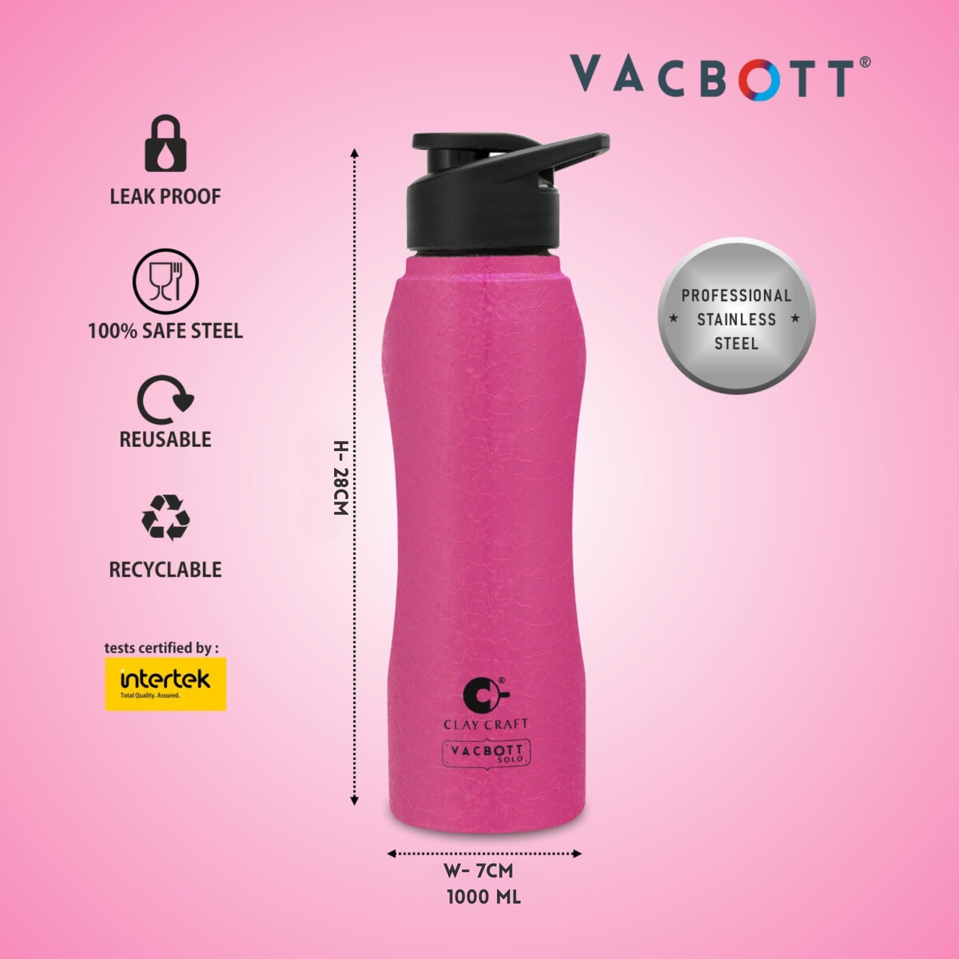 Vacuum Insulated Stainless Steel Water Bottle 1000ml - Leakproof, Single Wall, Non-Insulated for School, Office, Gym & Travel | BPA-Free Metal Water Container for Men & Women | Perfect for Hiking, Workouts and Daily Hydration