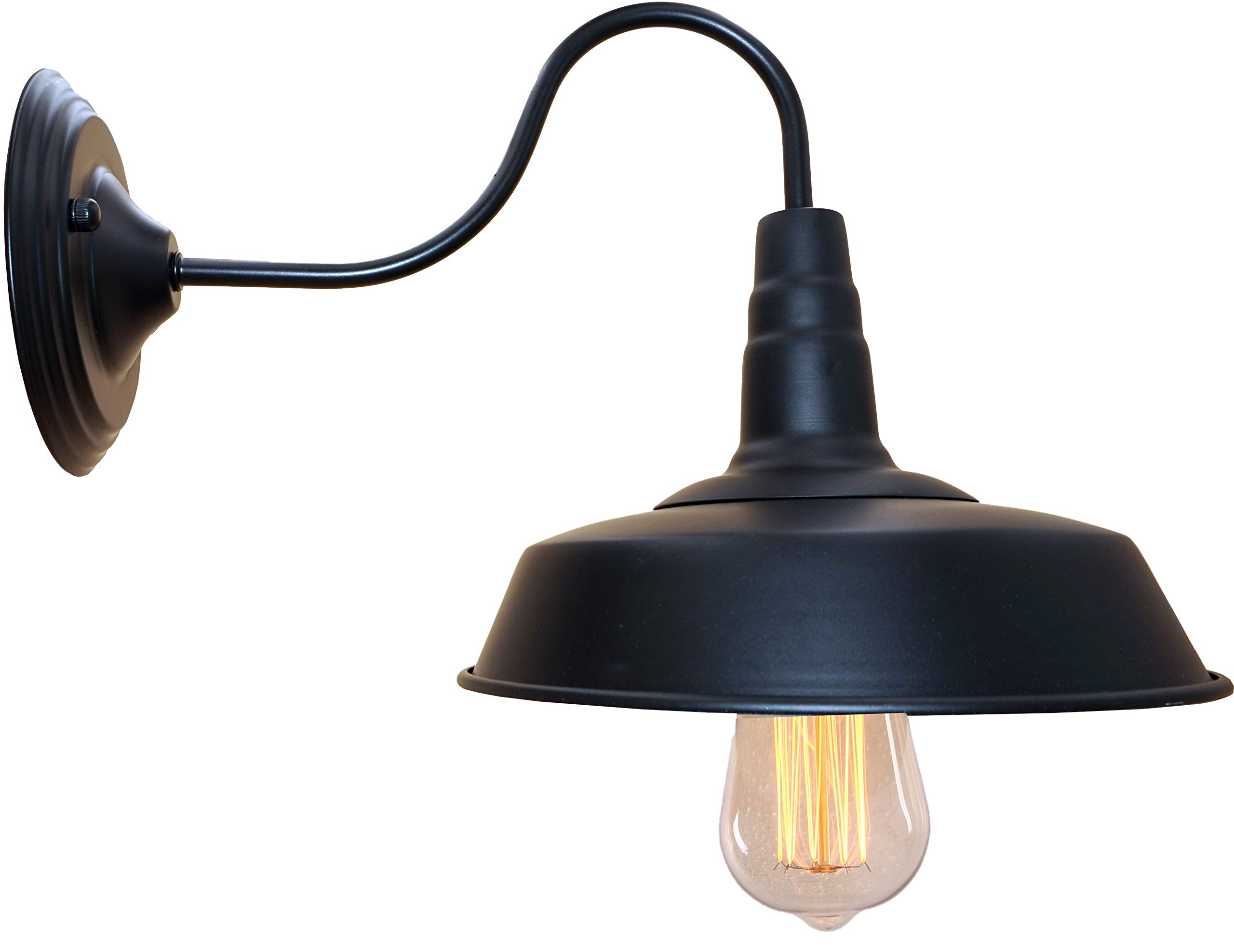 Vintage Black Gooseneck Barn Light - Indoor/Outdoor LED Wall Lamp, Hardwired Industrial Farmhouse Fixture for Porch, Garage & Shed Lighting | Retro Style Lighting Solution