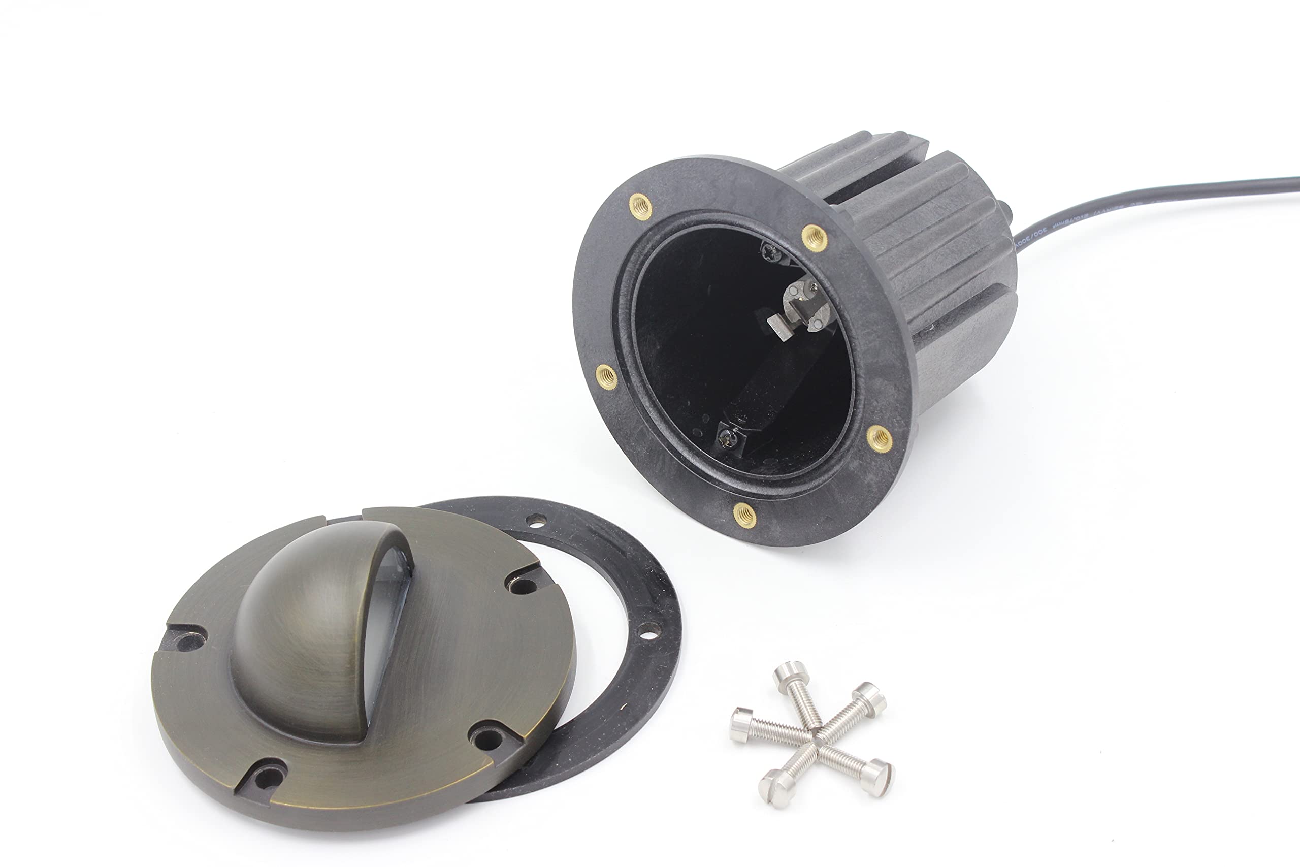 5W Smart LED In-Ground Well Light Fixture - Oil Rubbed Bronze Finish - Compatible with Halogen & LED Bulbs - Half Moon Solid Brass Cover with Gasket & Bulb Included - Perfect for Landscape, Pathway, and Garden Lighting