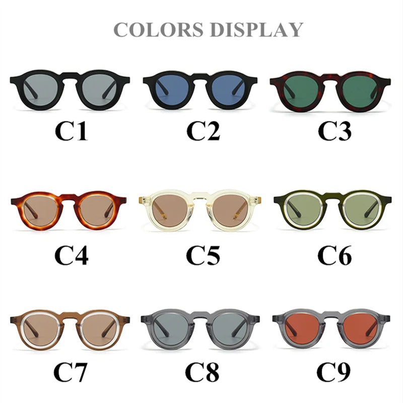 Stylish Black Unisex Acetate Round Sunglasses with Full Rim - Perfect for Outdoor Activities, Beach Vacations & Driving - Model 442741