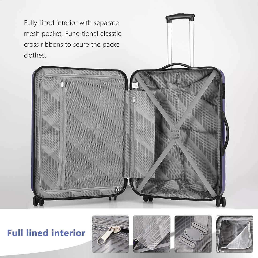20 Inch Navy Blue ABS Hardside Carry-On Spinner Suitcase - Lightweight, Anti-Scratch Luggage for Business Travel & Weekend Getaways