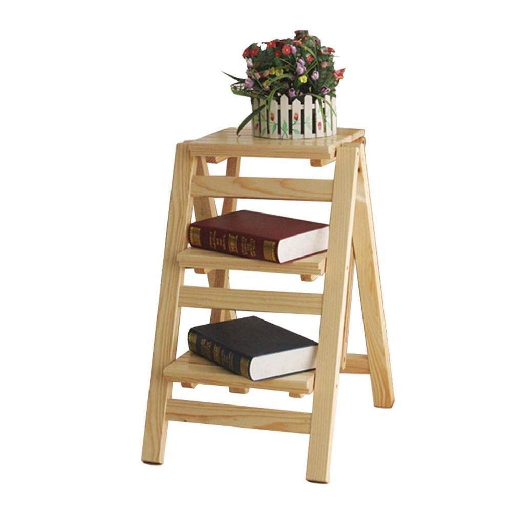 3-Step Wooden Folding Step Stool for Indoor Use - Solid Wood Climbing Stool with Flower Stand, Multi-Functional Ladder Chair for Home, Kitchen, Bathroom & Storage