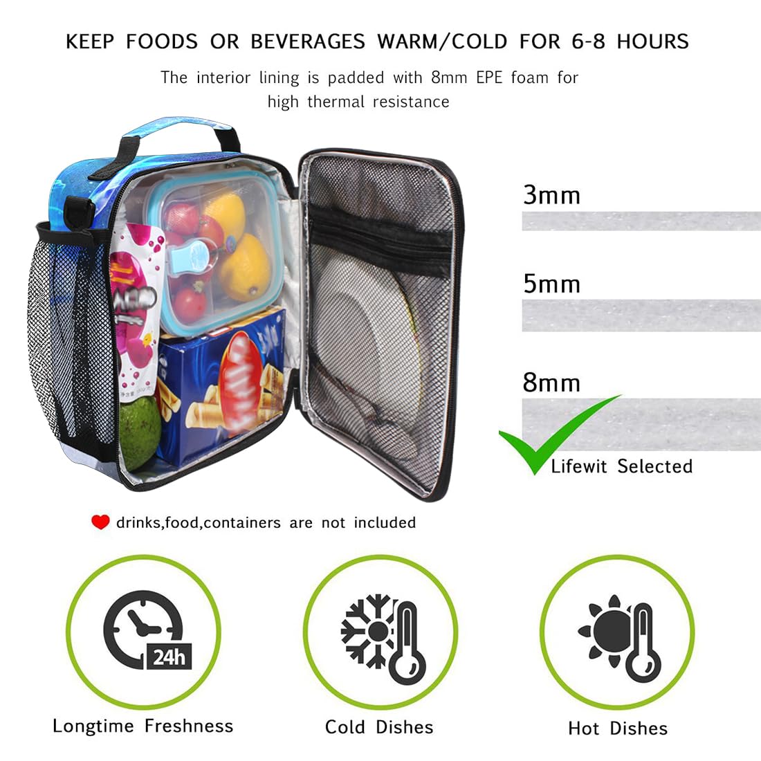 ALAZA Insulated Lunch Box - Large Freezable Cooler Bag for Men, Women & Kids - Wolf & Galaxy Design with Shoulder Strap - Perfect for Work, School, Picnics & Outdoor Activities